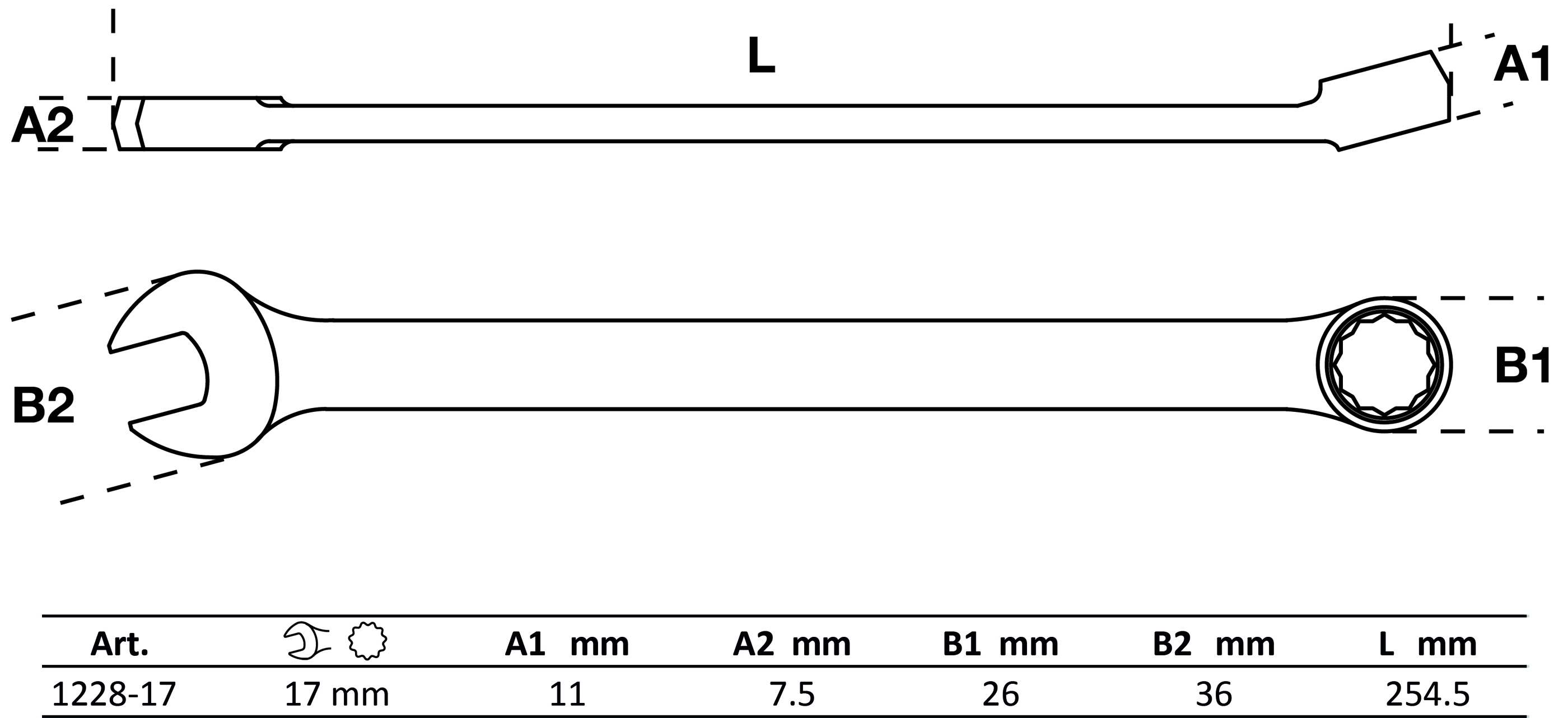 Maul-Ringschlüssel | extra lang | SW 17 mm