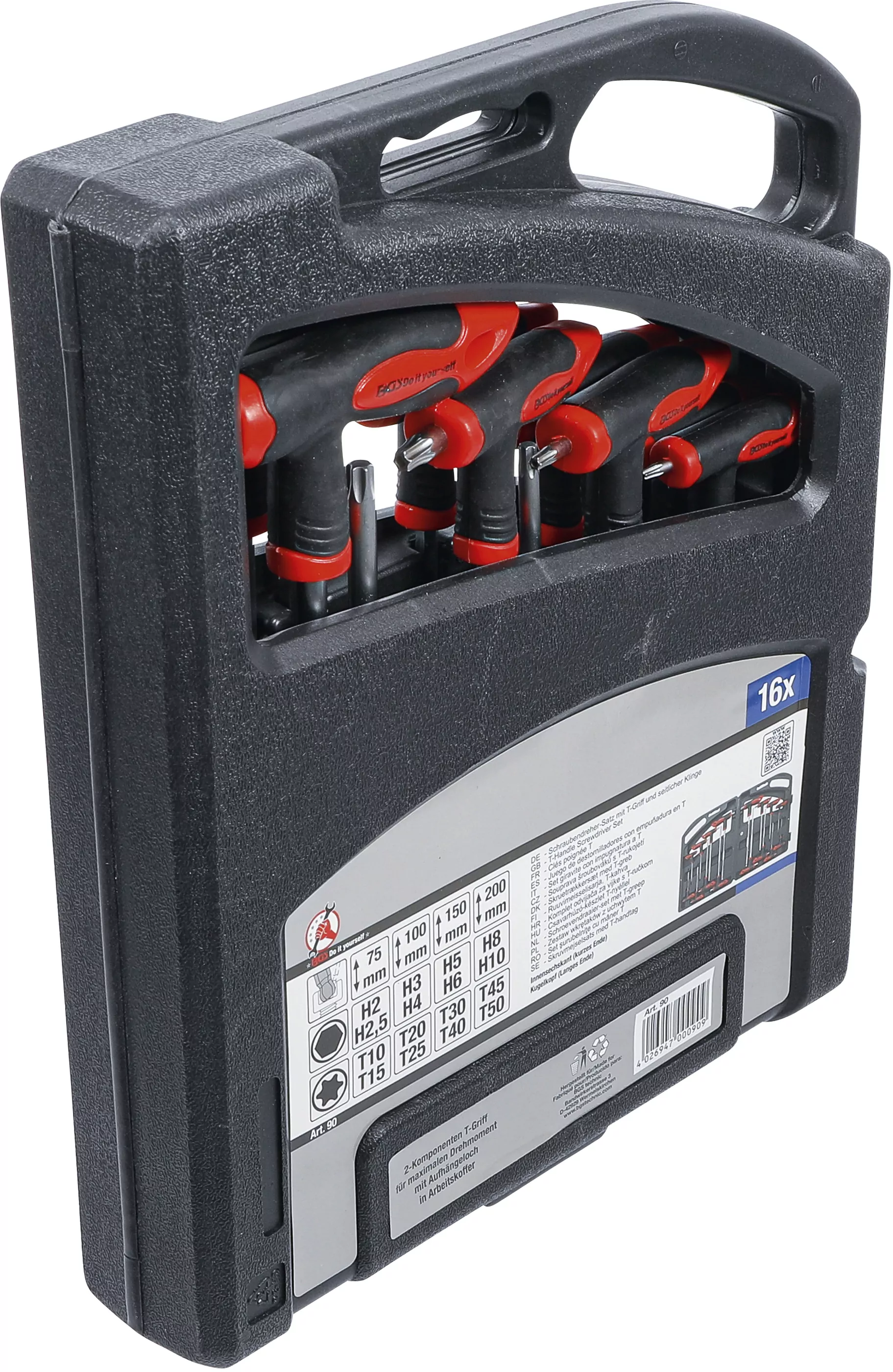 Schraubendreher-Satz mit T-Griff und seitlicher Klinge | Innensechskant / T-Profil (für Torx) | 16-tlg.