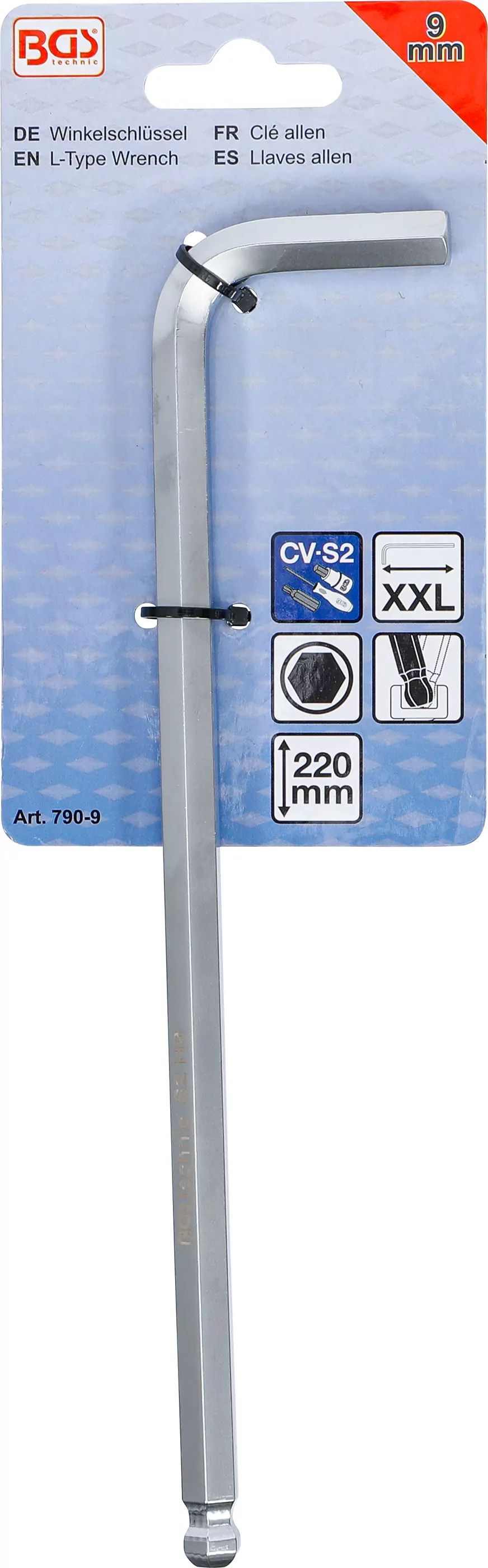 Winkelschlüssel | extra lang | Innensechskant / Innensechskant mit Kugelkopf 9 mm