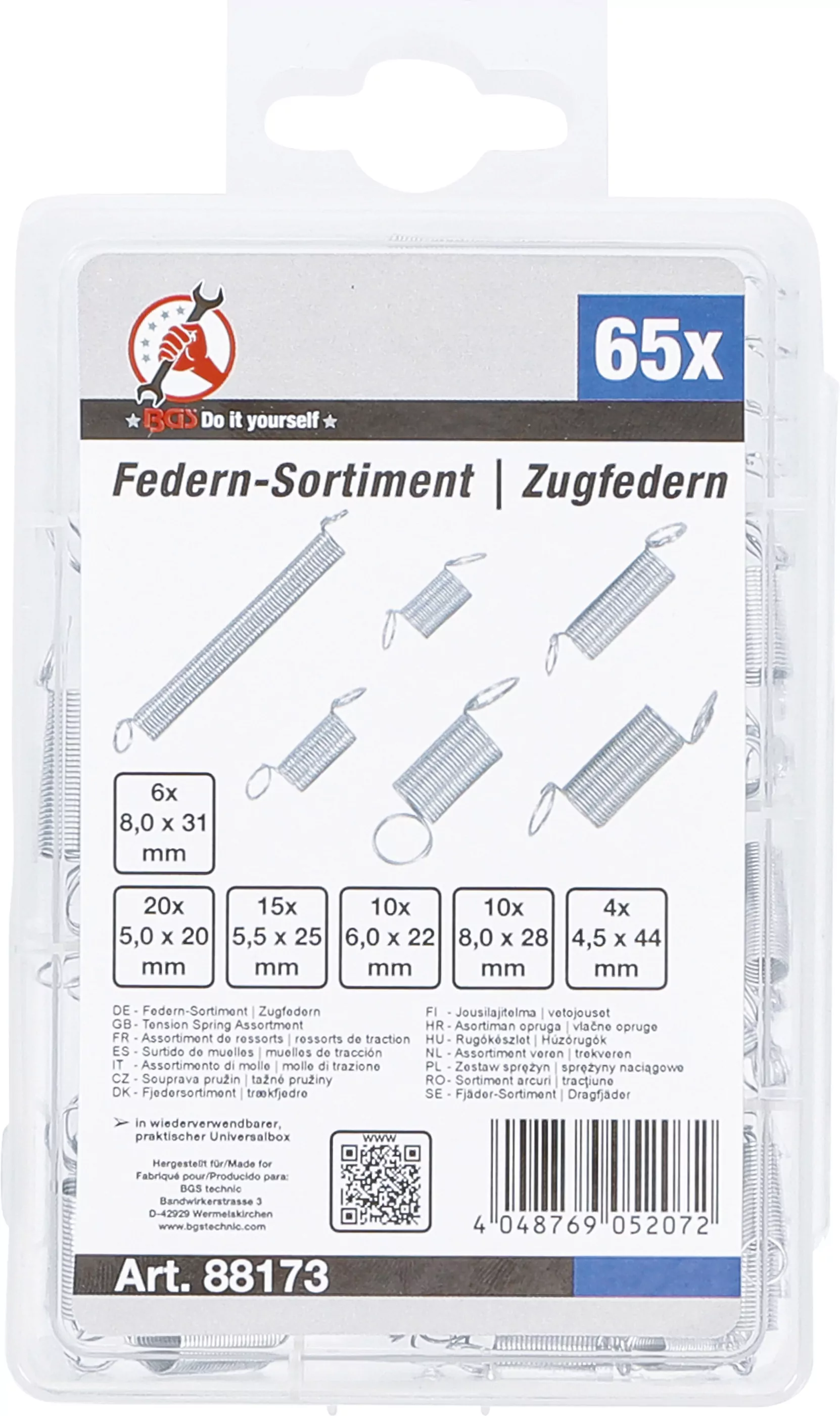 Federn-Sortiment | Zugfedern | 65-tlg.