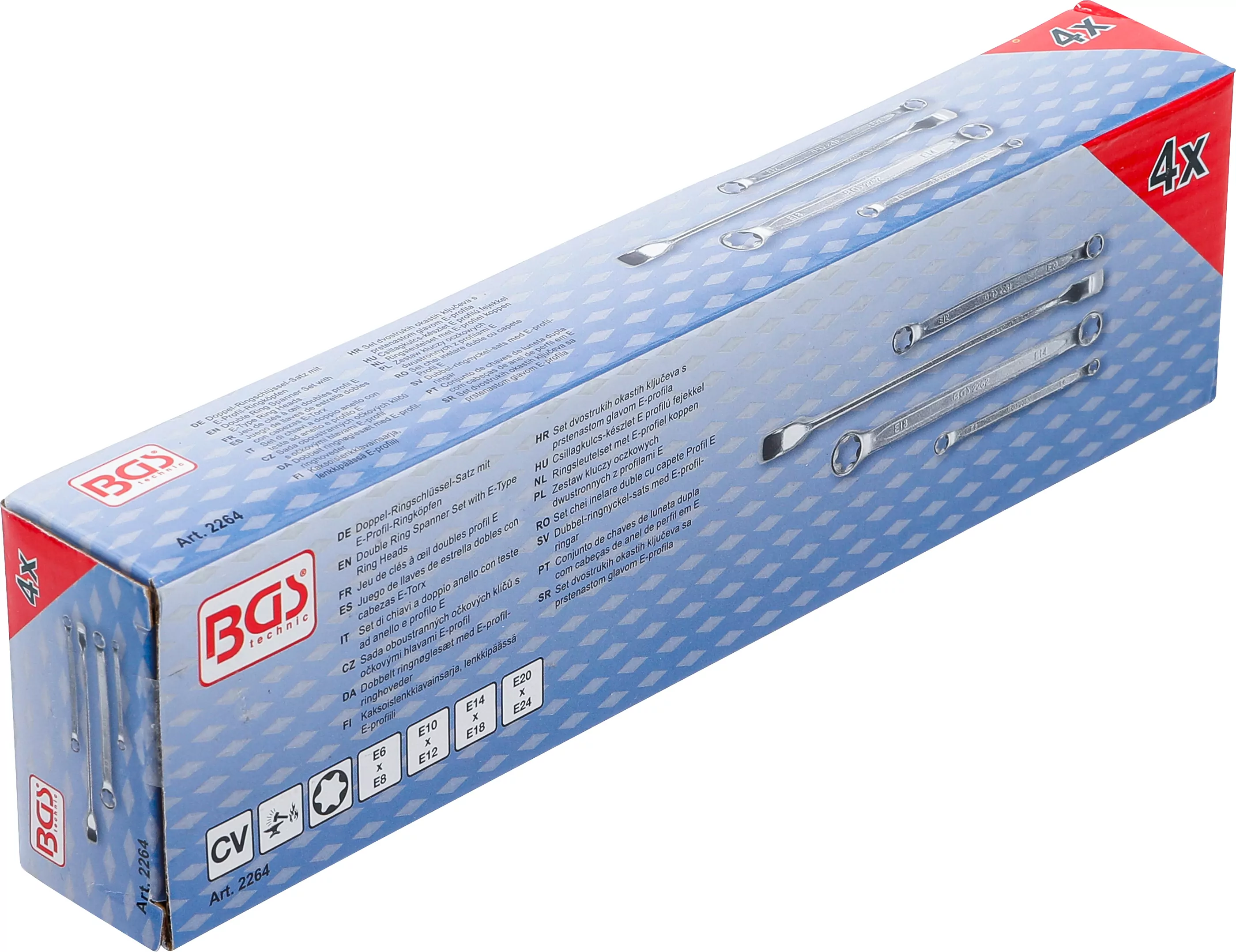 Doppel-Ringschlüssel-Satz mit E-Profil-Ringköpfen | SW E6 x E8 - E20 x E24 | 4-tlg.