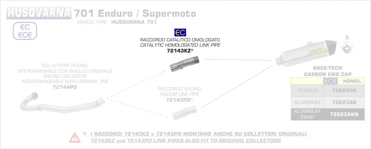 72143KZ-Arrow Verbindungsrohr Mit Kat HUSQVARNA 701 ENDURO SUPERMOTO 16-20