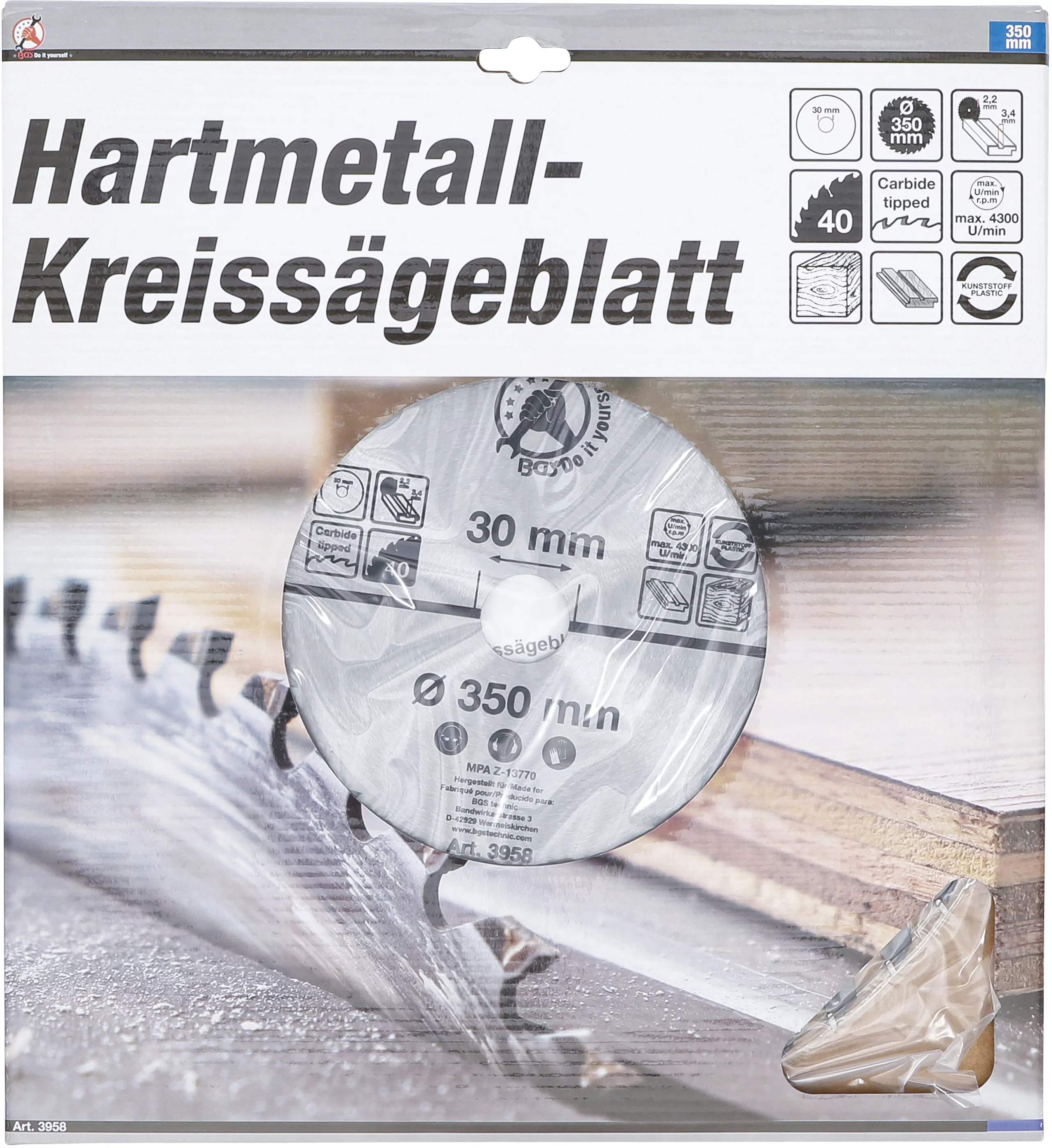 Hartmetall-Kreissägeblatt | Ø 350 x 30 x 3,4 mm | 40 Zähne