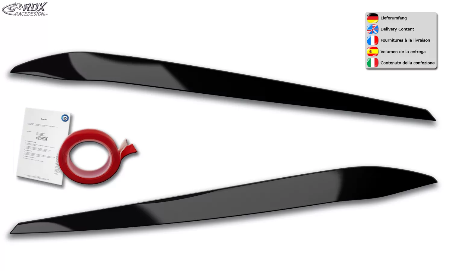 RDX Scheinwerferblenden für VW Touran 5T (2015+; nur für LED-Scheinwerfer) Böser Blick SCHWARZ GLÄNZEND