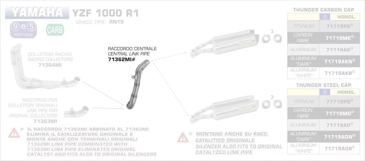 71362MI-Arrow Zwischenrohr, Zentral Yamaha YZF 1000 R1 07-08