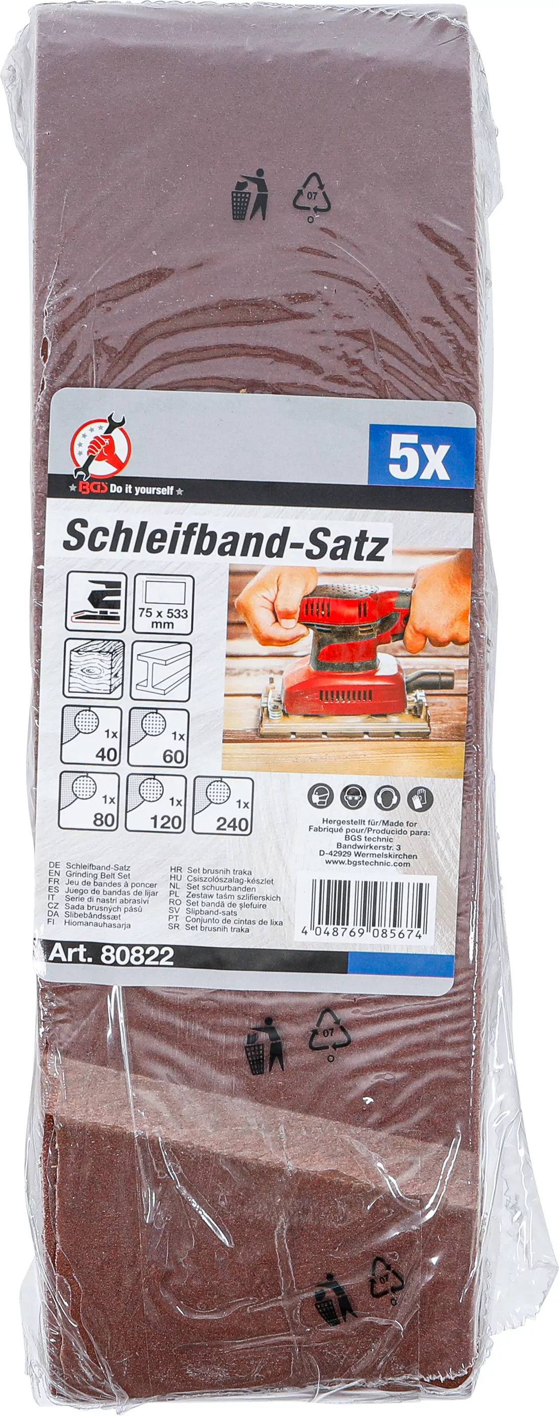 Schleifband-Satz | für Bandschleifer | 75 x 533 mm | K 40 - 60 - 80 - 120 - 240 | 5 tlg.