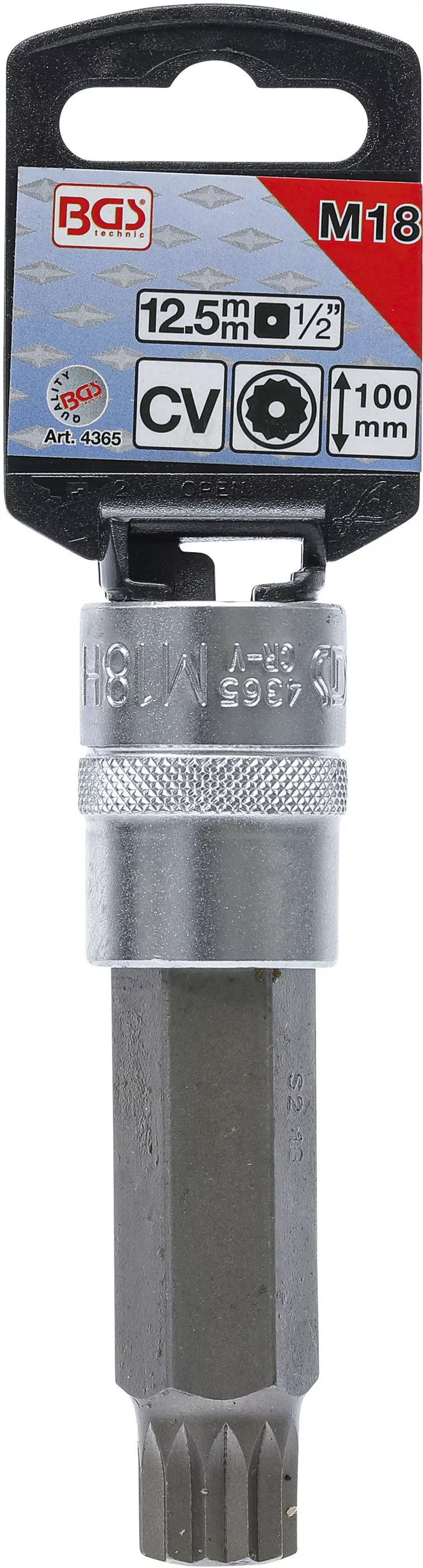 Bit-Einsatz | Länge 100 mm | Antrieb Innenvierkant 12,5 mm (1/2") | Innenvielzahn (für XZN) mit Bohrung M18