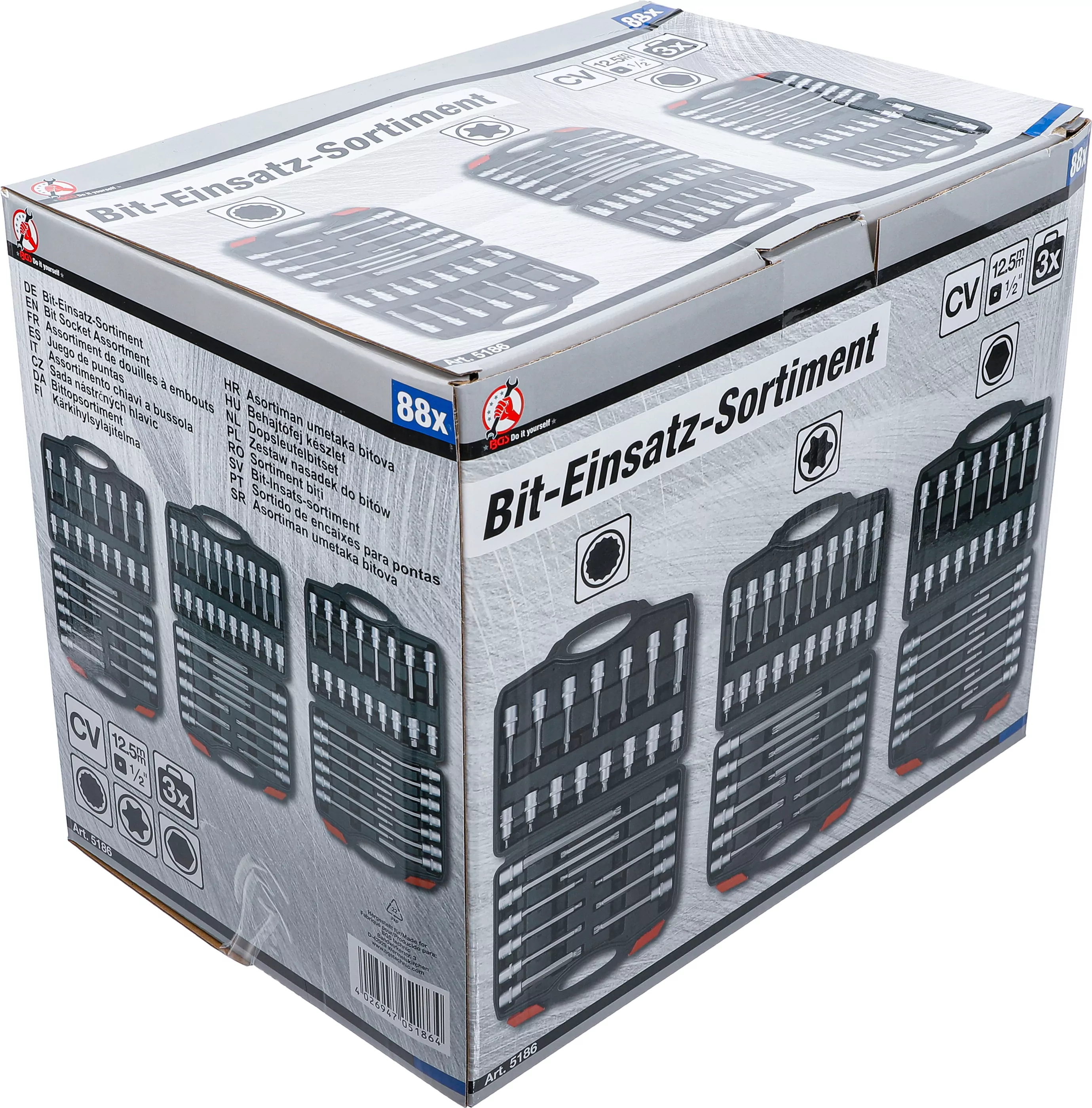 Bit-Einsatz-Sortiment | Antrieb Innenvierkant 12,5 mm (1/2") | 88-tlg.