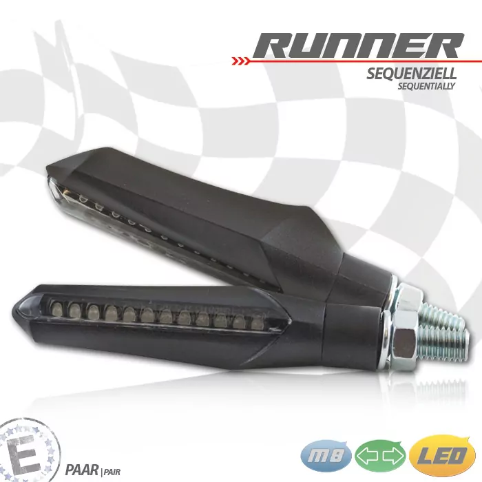 Led-blinker Runner | Sequenziell | Schwarz | Get.| Paar | M8 | L 70 X T 20 X H 23,5 Mm | E-geprüft