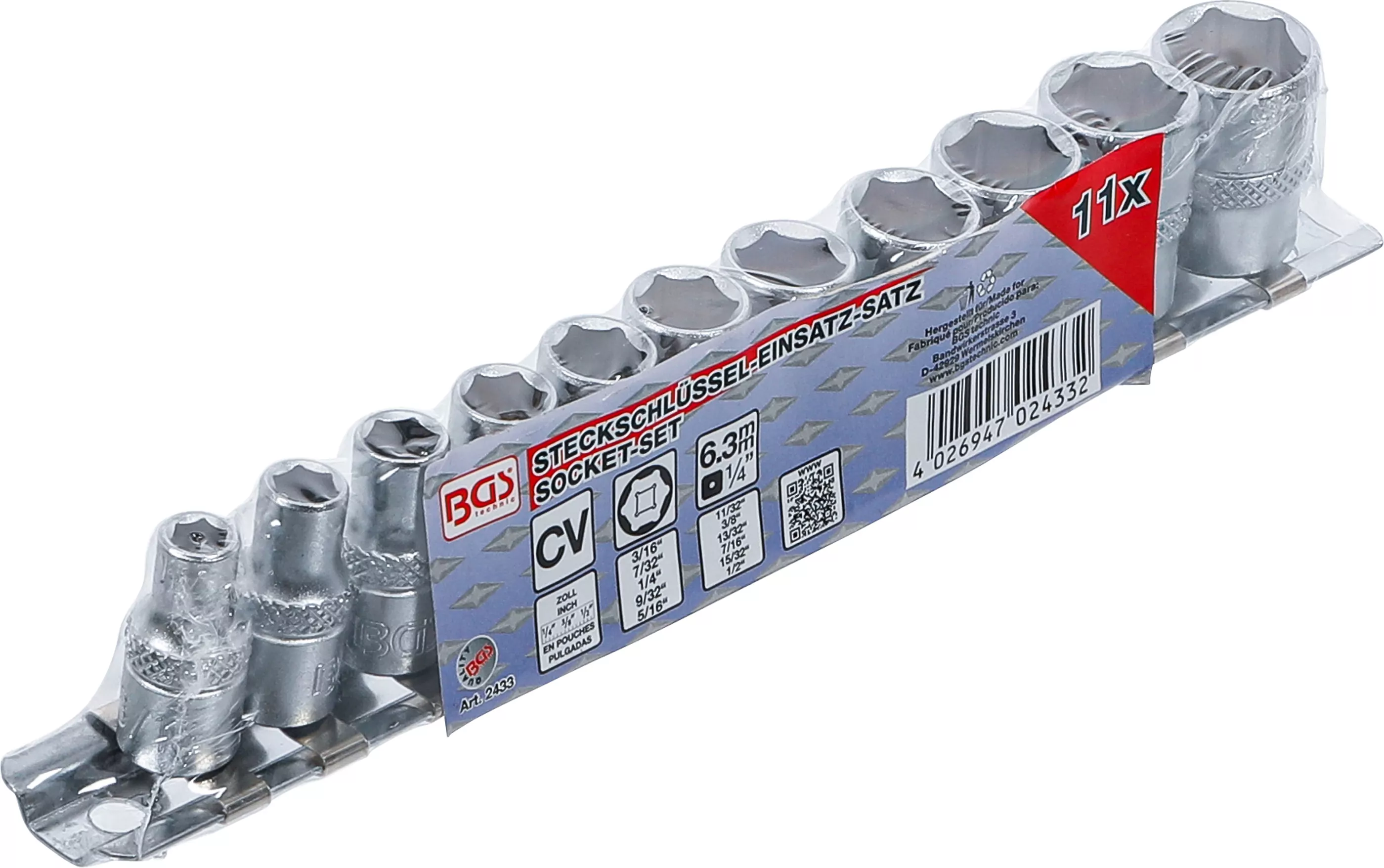 Steckschlüssel-Einsatz-Satz Sechskant | Antrieb Innenvierkant 6,3 mm (1/4") | Zollgrößen | 11-tlg.