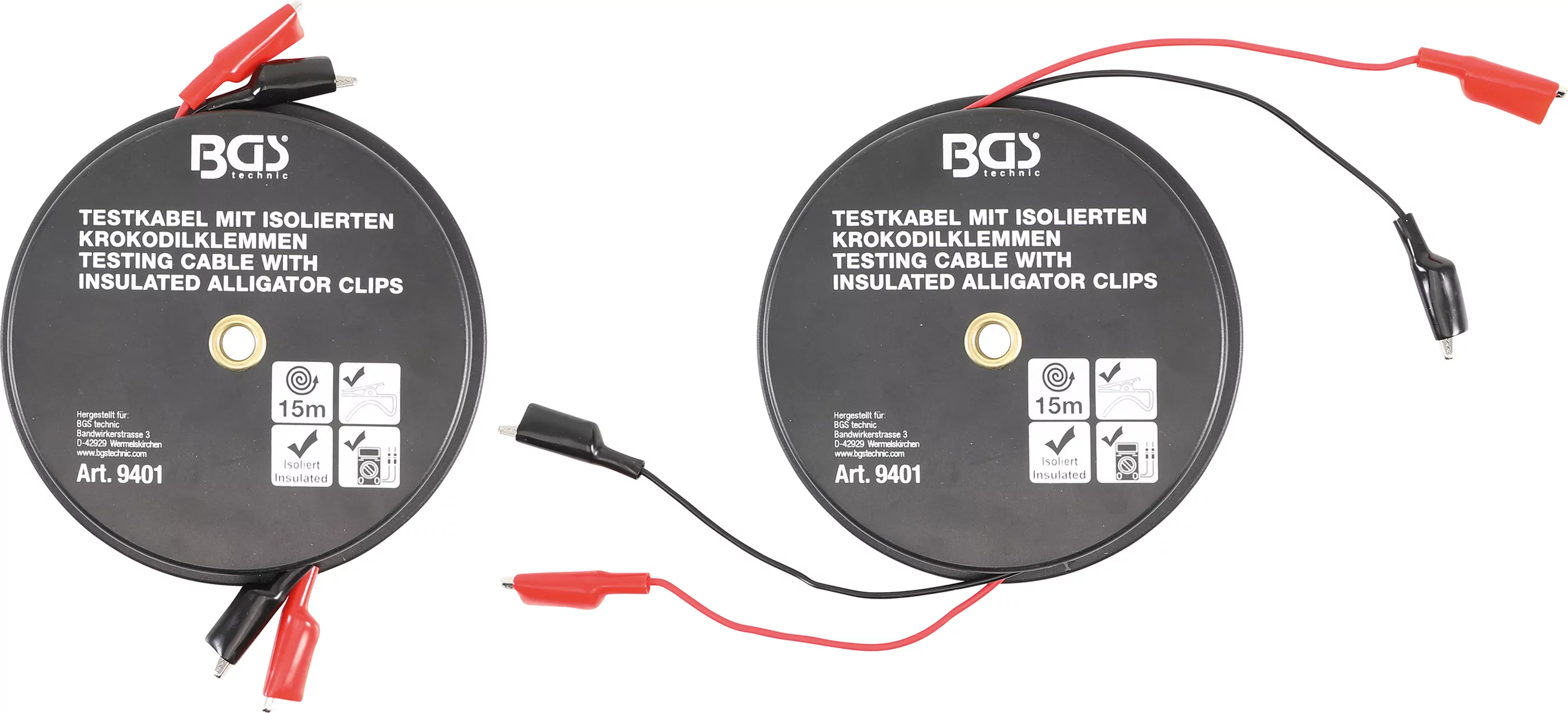 Krokodilklemmen-Kabelbox | selbstaufrollend | 15 m