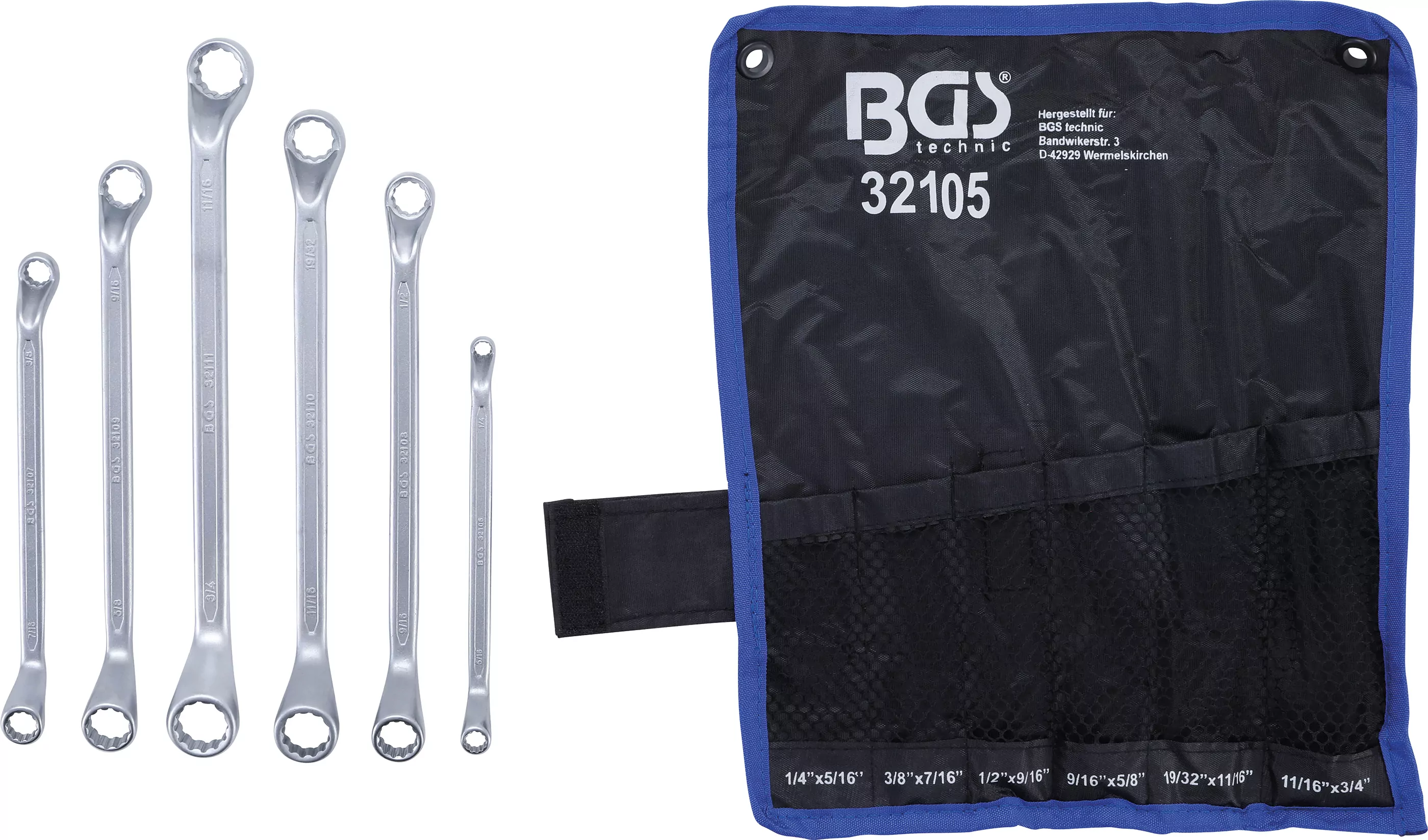 Doppel-Ringschlüssel-Satz | tief gekröpft | Zollgrößen | SW 1/4" - 3/4" | 6-tlg.