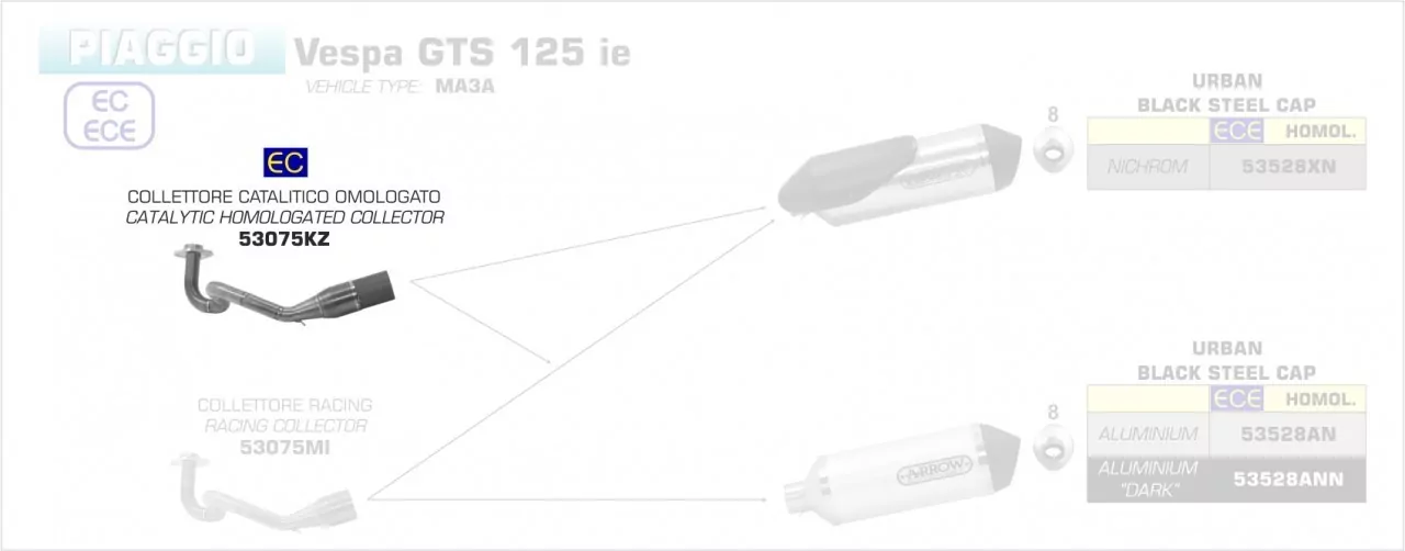 53075KZ-Arrow Verbindungsrohr Mit Kat Vespa GTS 125 17-18