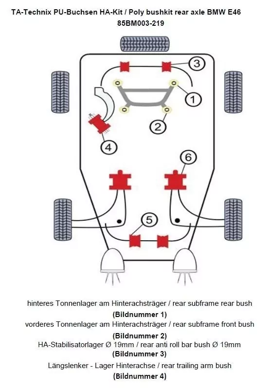 TA Technix PU-Buchsen Kit 20-teilig / Hinterachse mit Ø 19mm Stabi / passend für BMW 3er Serie E46 / E46 Compact