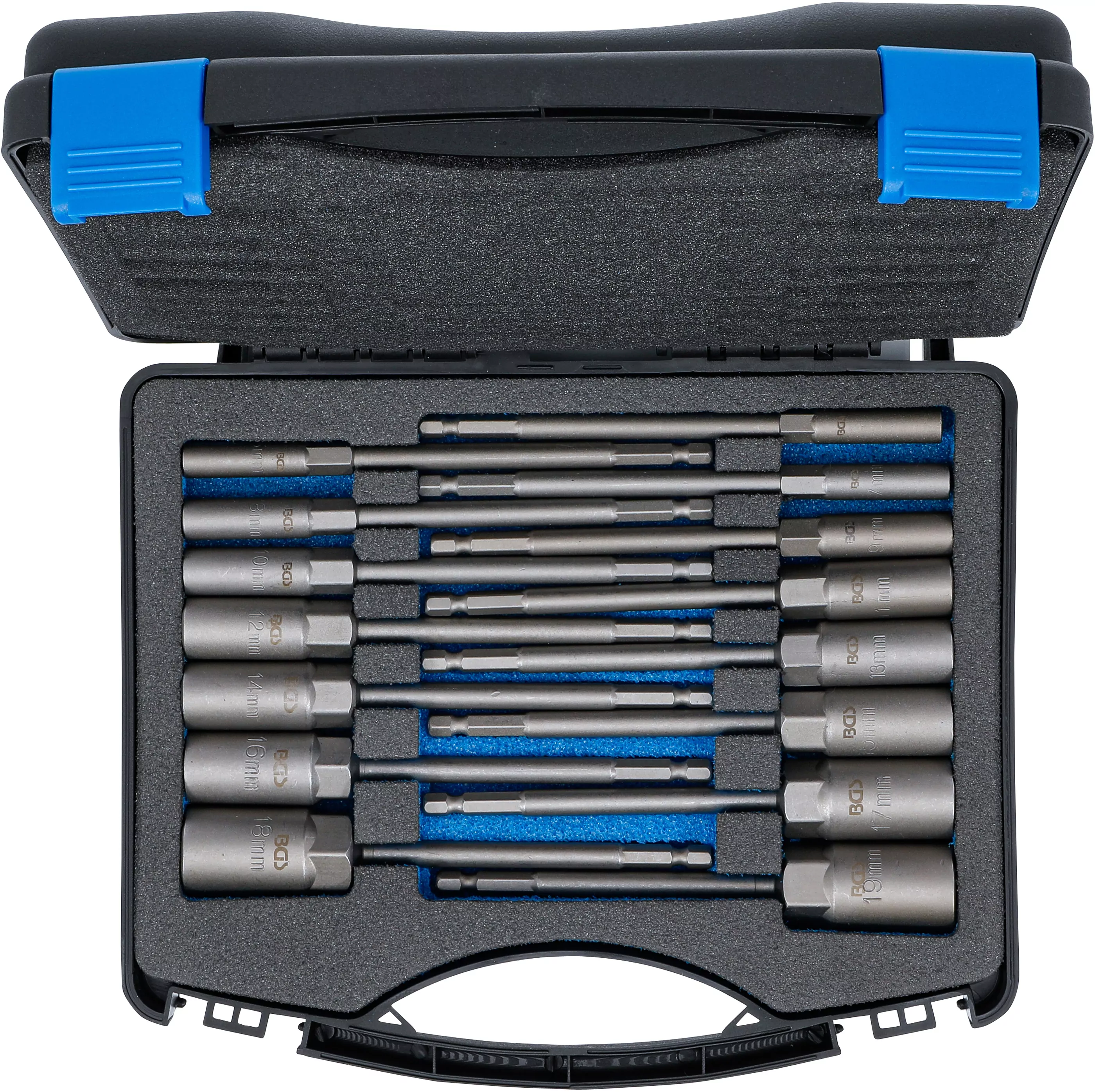 Steckschlüssel-Einsatz-Satz, Sechskant | extra lang | Antrieb Außensechskant 6,3 mm (1/4") | für Bohrmaschinen | SW 5,5 - 19 mm | 15-tlg.