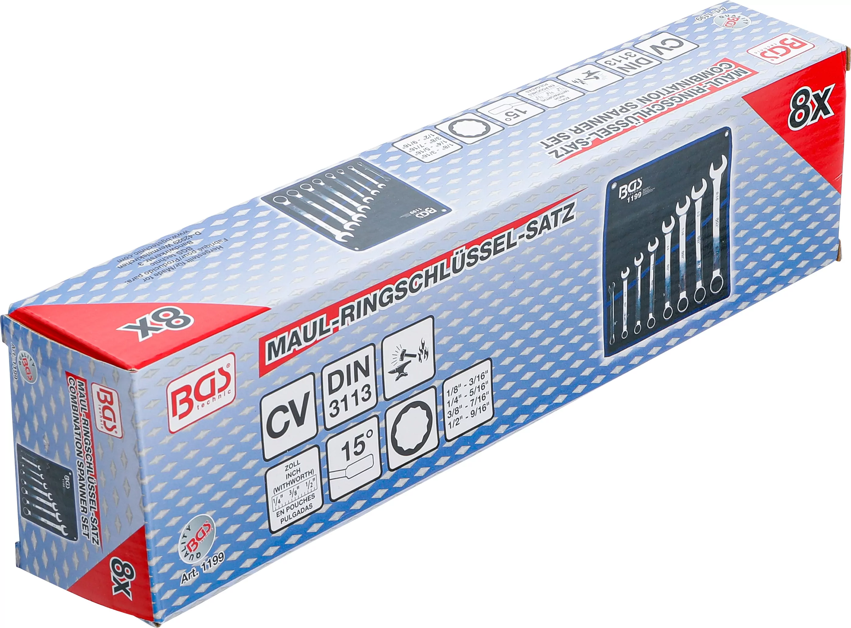 Maul-Ringschlüssel-Satz | Zollgrößen | SW 1/8" - 9/16" Withworth | 8-tlg.