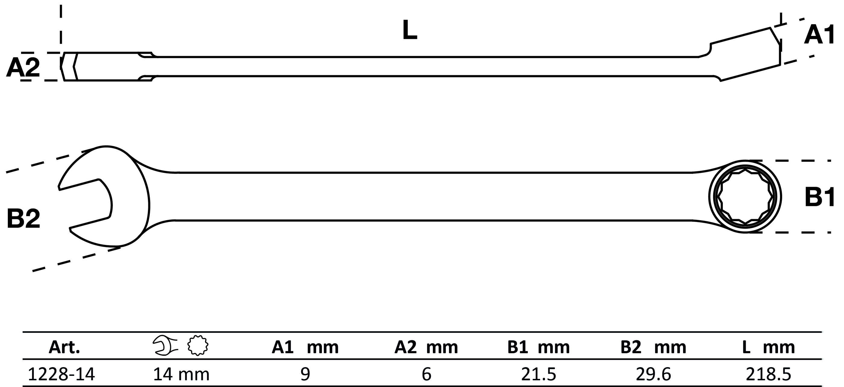 Maul-Ringschlüssel | extra lang | SW 14 mm