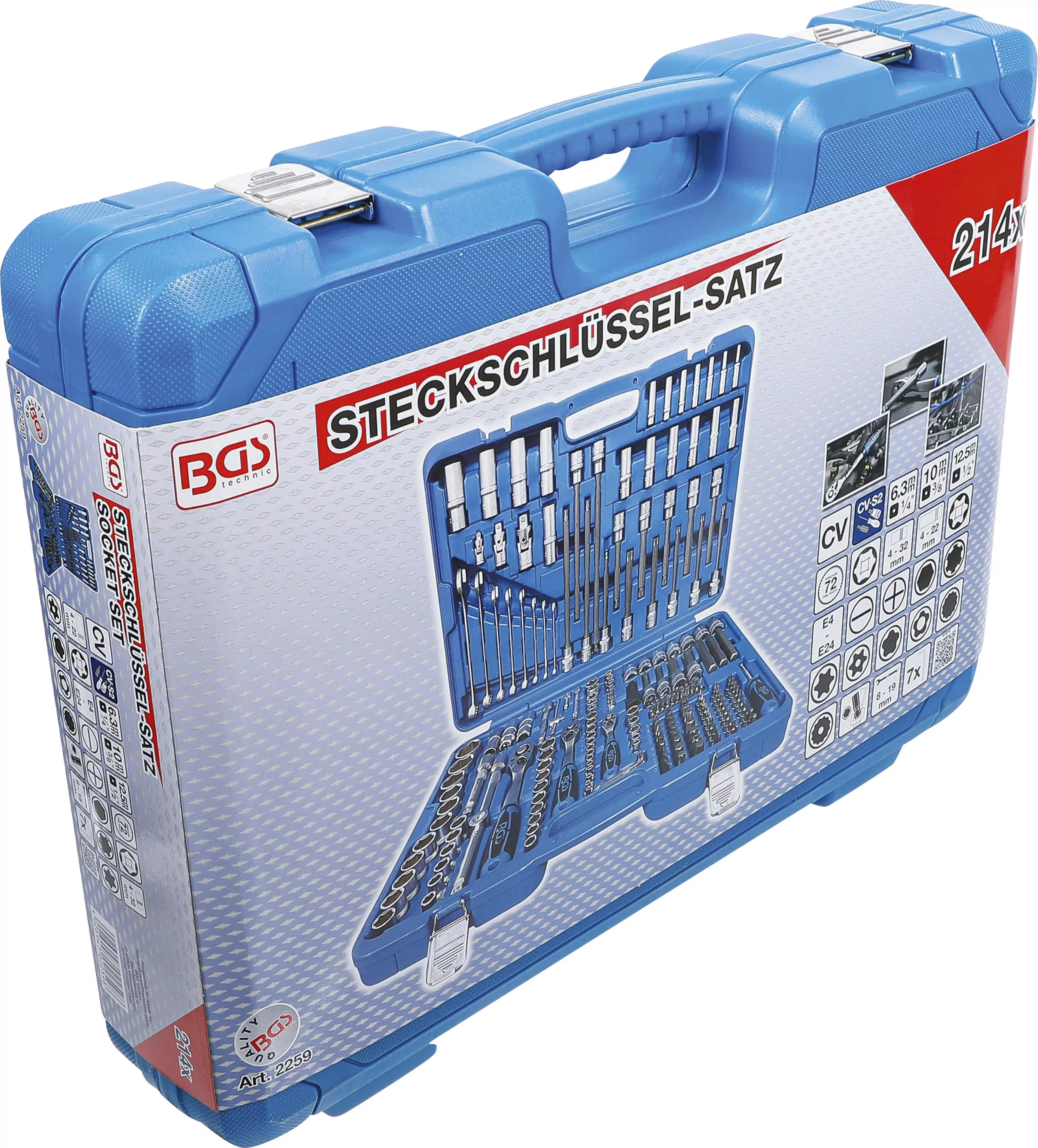 Steckschlüssel-Satz Sechskant | Antrieb 6,3 mm (1/4") / 10 mm (3/8") / 12,5 mm (1/2") | 214-tlg.