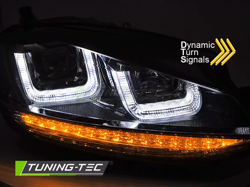Headlights Light Seq Black With Black Line Fits Vw Golf 7 13-17