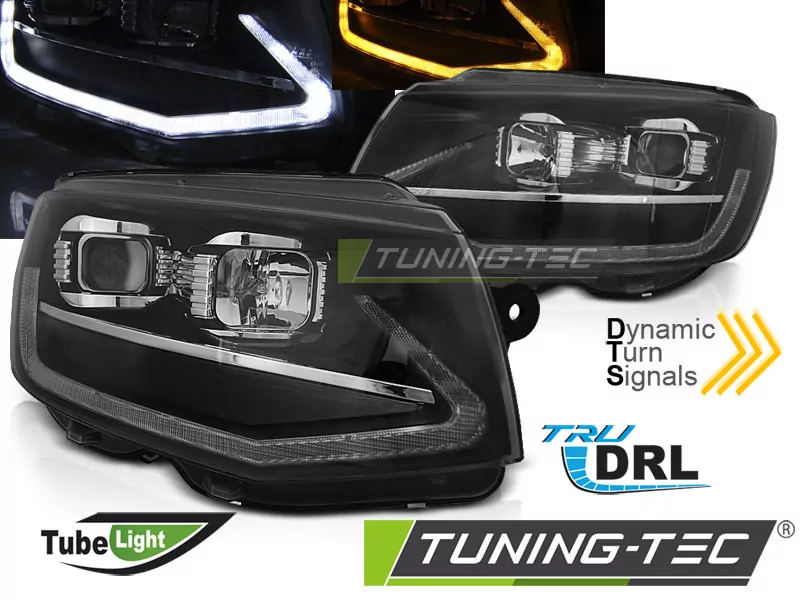 Headlights Tube Light Black Drl Seq Fits Vw T6 15-19