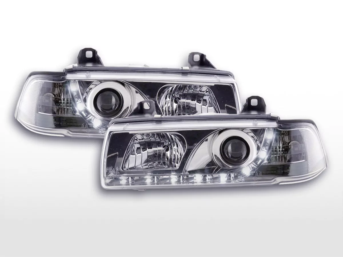 Scheinwerfer Set Daylight LED Tagfahrlicht BMW 3er E36 Coupe, Cabrio Bj. 92-99 chrom