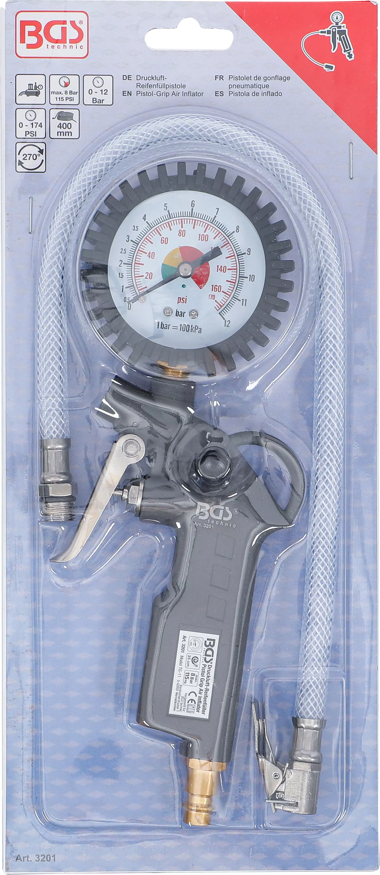 Druckluft-Reifenfüllpistole | 0 - 8 bar