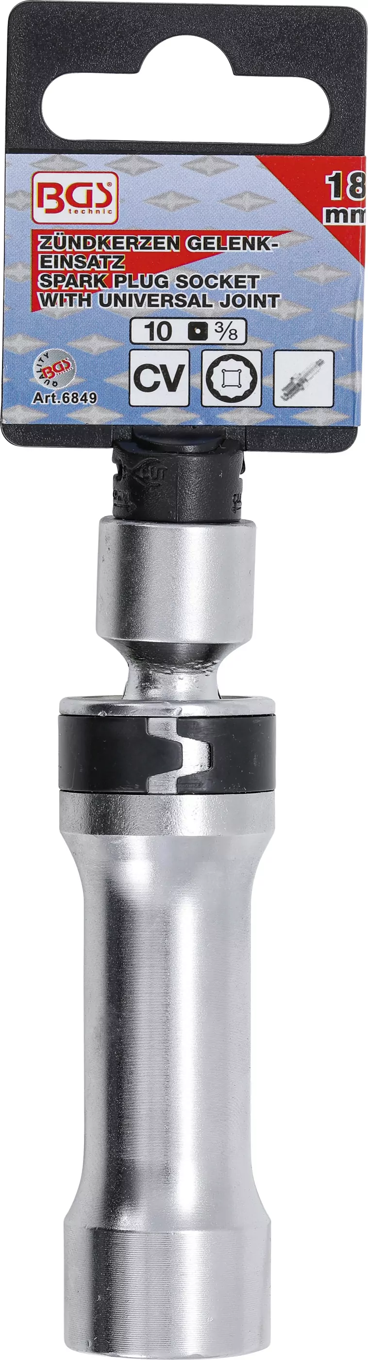 Zündkerzen-Gelenkeinsatz Zwölfkant mit Haltefeder | Antrieb Innenvierkant 10 mm (3/8") | SW 18 mm