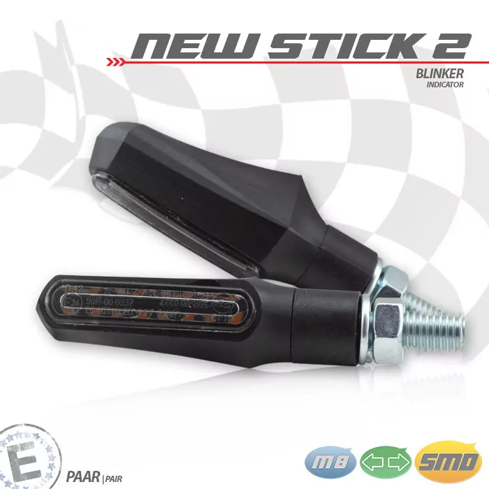 LED-Blinker "New Stick 2" | ABS | schwarz | M8 Paar | L51 x B17 x T20mm | getönt | E-geprüft