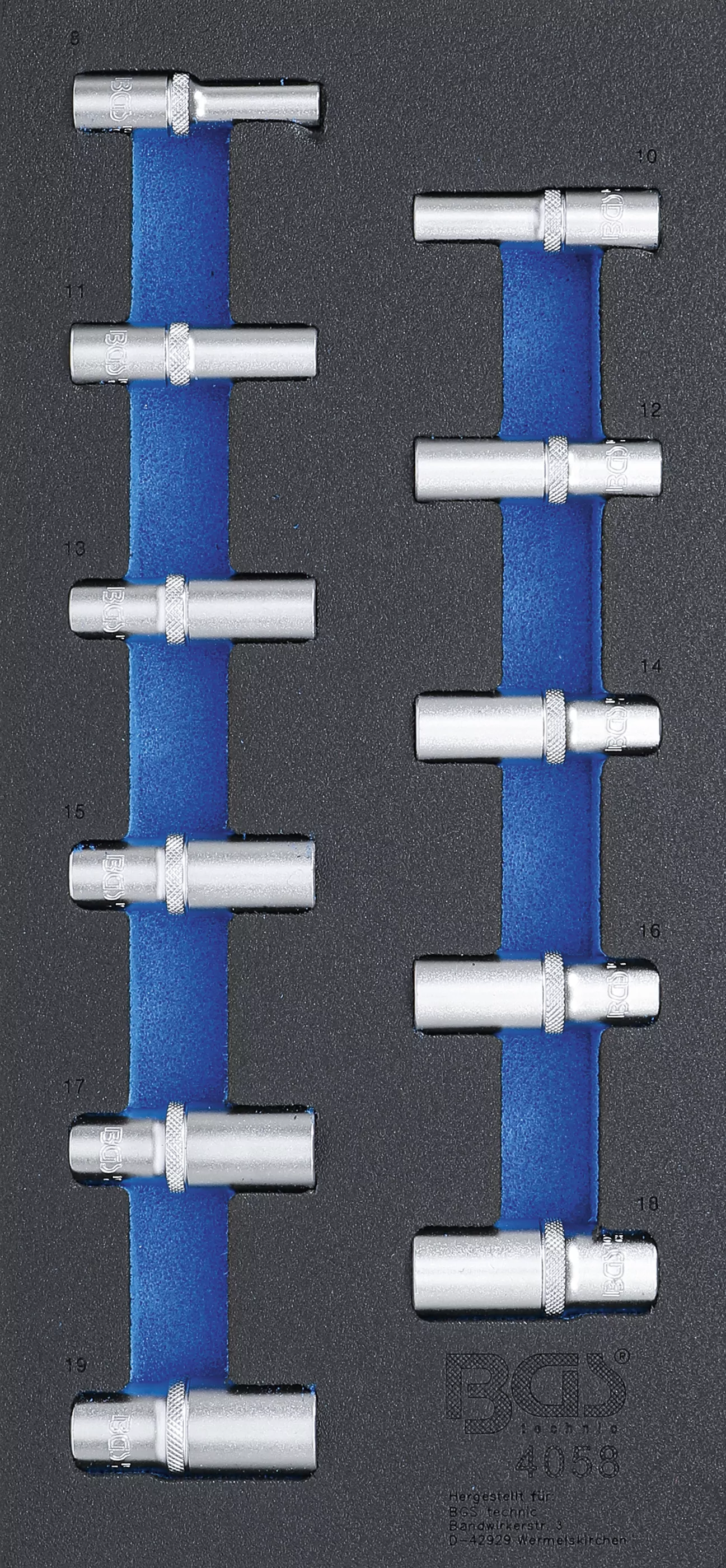 Werkstattwageneinlage 1/3: Steckschlüssel-Einsätze Sechskant | 10 mm (3/8") | 8 - 19 mm | tief | 11-tlg.