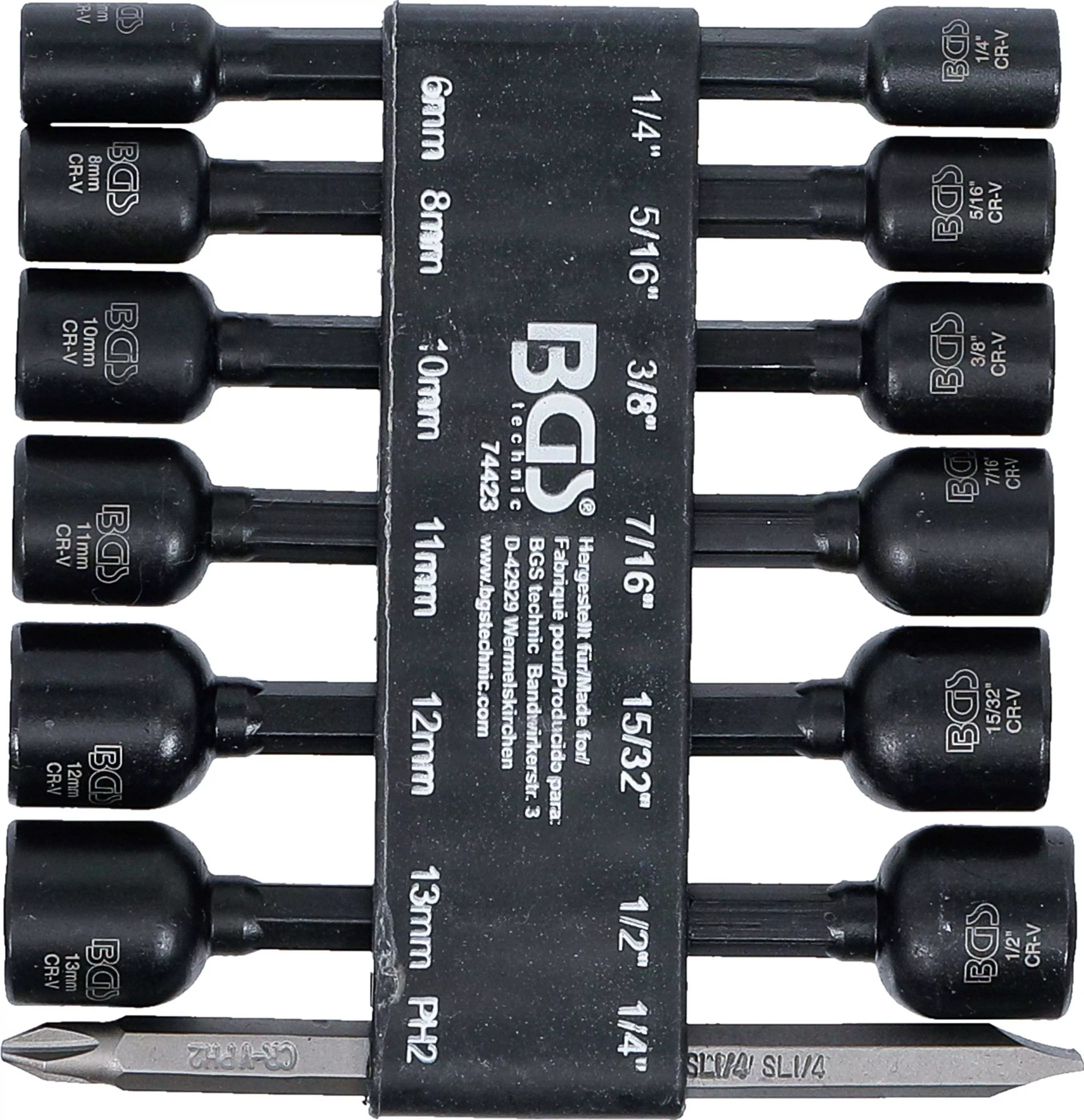 Steckschlüssel-Einsatz-Satz Sechskant | Antrieb Außensechskant 6,3 mm (1/4") | für Bohrmaschinen | SW 1/4 - 1/2", 6 - 13 mm | 14-tlg.