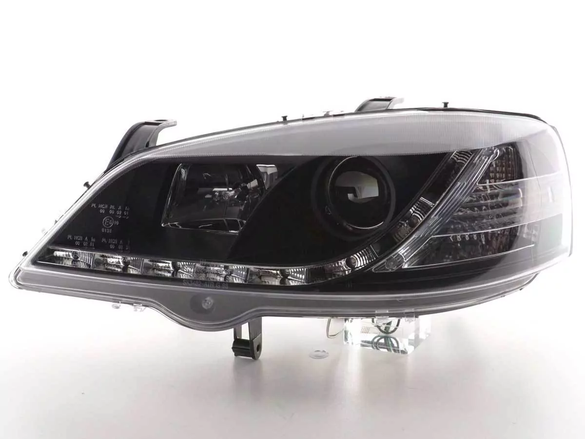 Scheinwerfer Set Daylight LED TFL-Optik Opel Astra G Bj. 98-03 schwarz