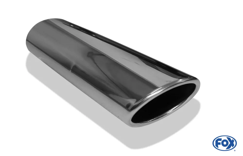 Anschweißendrohr Typ 44  106 x 71 mm / Länge: 300 mm  - oval / eingerollt / 29° abgeschrägt / mit lang gezogener Tulpe