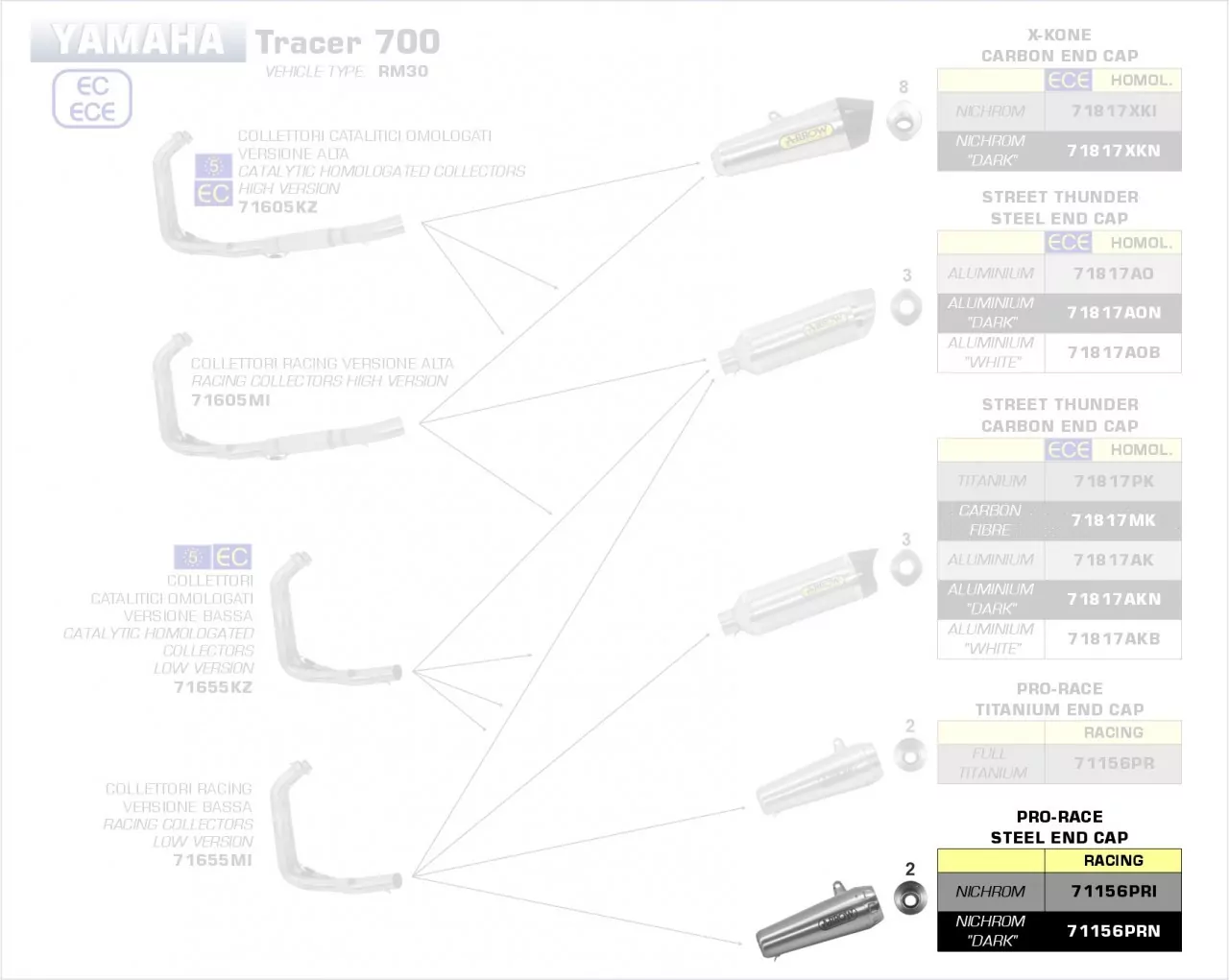 Arrow Pro-Race Endscahlldämpfer /Edelstahl Endkappe Yamaha Tracer 700 20