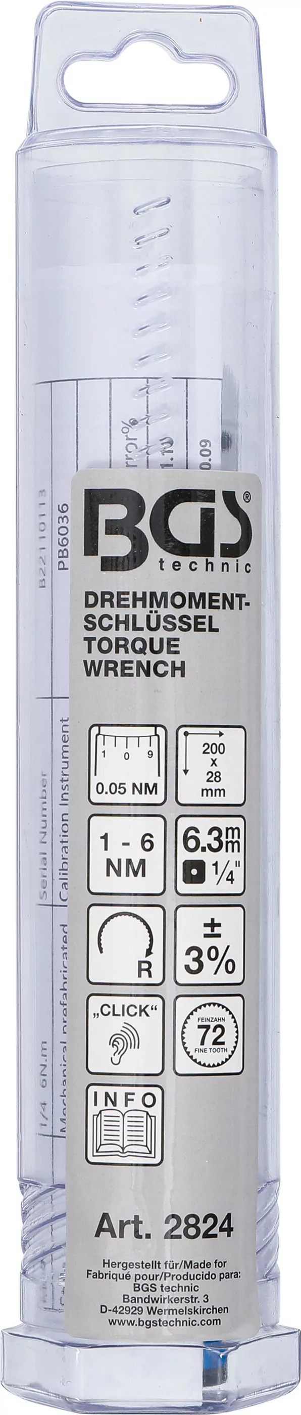Drehmomentschlüssel | Abtrieb Außenvierkant 6,3 mm (1/4") | 1 - 6 Nm
