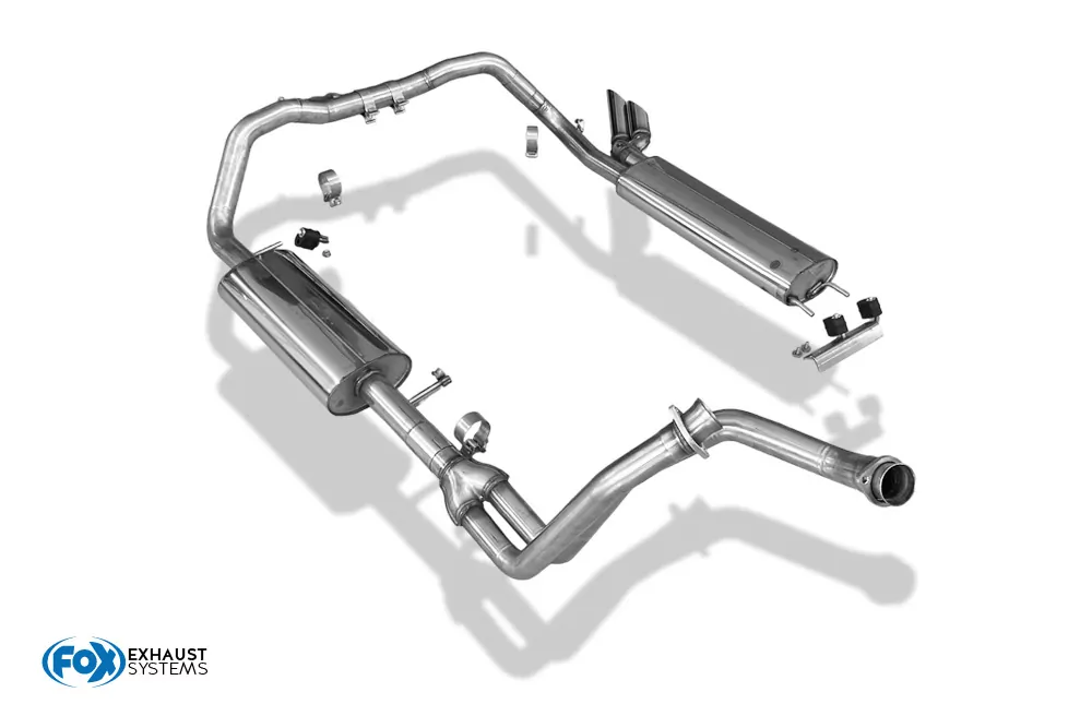 Mercedes G-Klasse 463 - 300 GD  Komplettanlage bestehend aus Krümmerrohr, Vorschalldämpfer und Endschalldämpfer inklusive Montagematerial - Endrohre 2x63mm Typ 14 - Für Modelle mit kurzen Radstand und ohne Trittbrett.