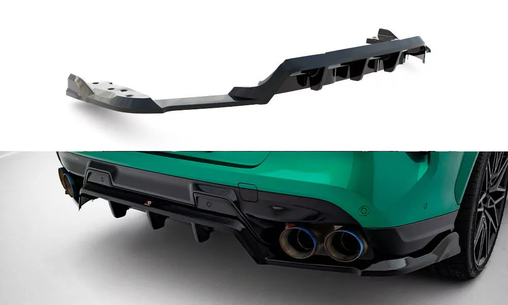 Hinten Splitter (mit Einem Vertikalem Balken) BMW X6 M F96 Facelift Schwarz Hochglanz