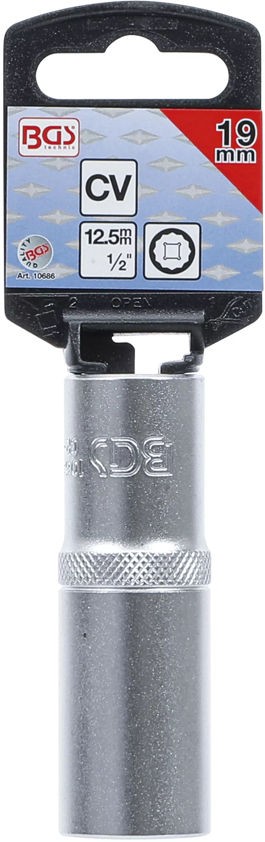 Steckschlüssel-Einsatz Zwölfkant, tief | Antrieb Innenvierkant 12,5 mm (1/2") | SW 19 mm