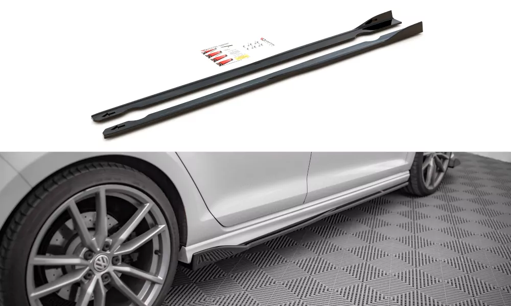 Seitenschweller Ansatz Für V.2 Für Volkswagen Golf R / R-Line Mk7 Schwarz Hochglanz