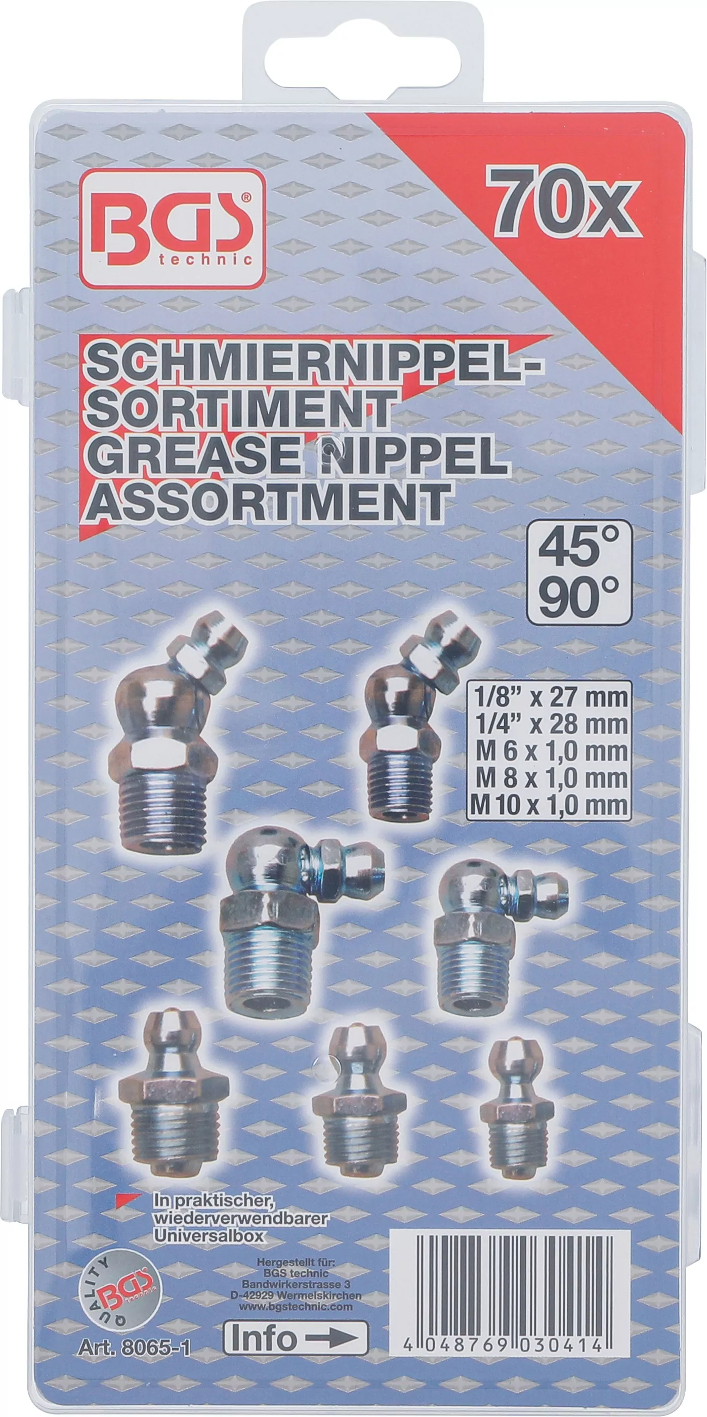 Schmiernippel-Sortiment | metrisch/Zollgrößen | 70-tlg.