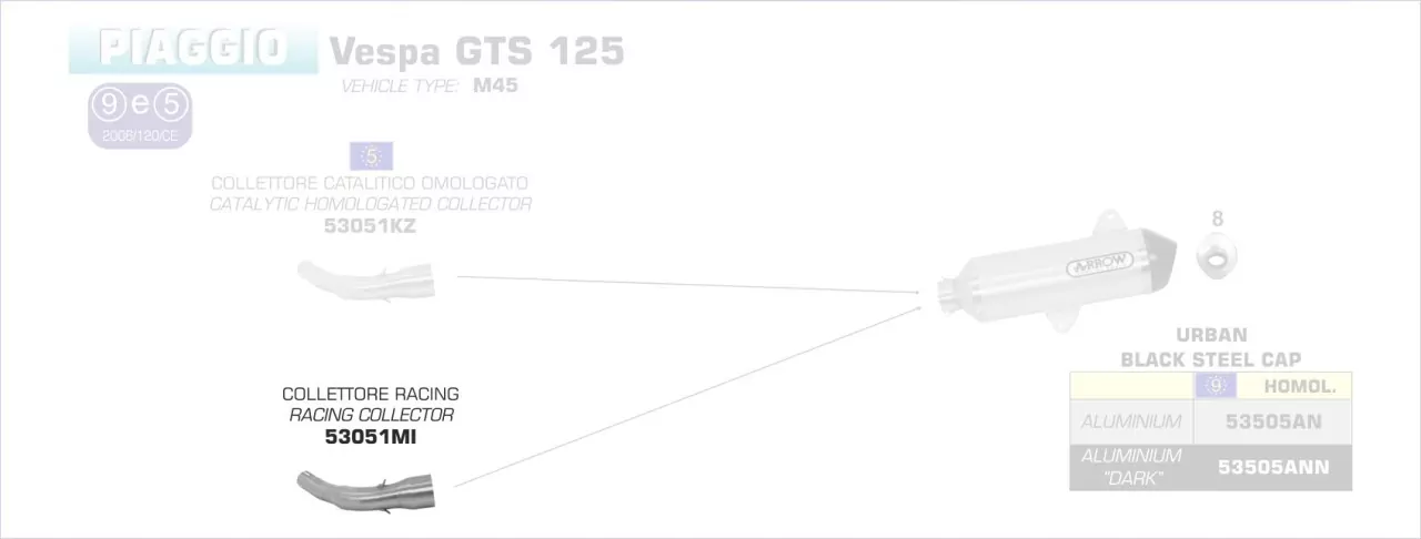 53051MI-Arrow Racing Collector For Urban EXhaust Piaggio VESPA GTS 125i.e. 08-16