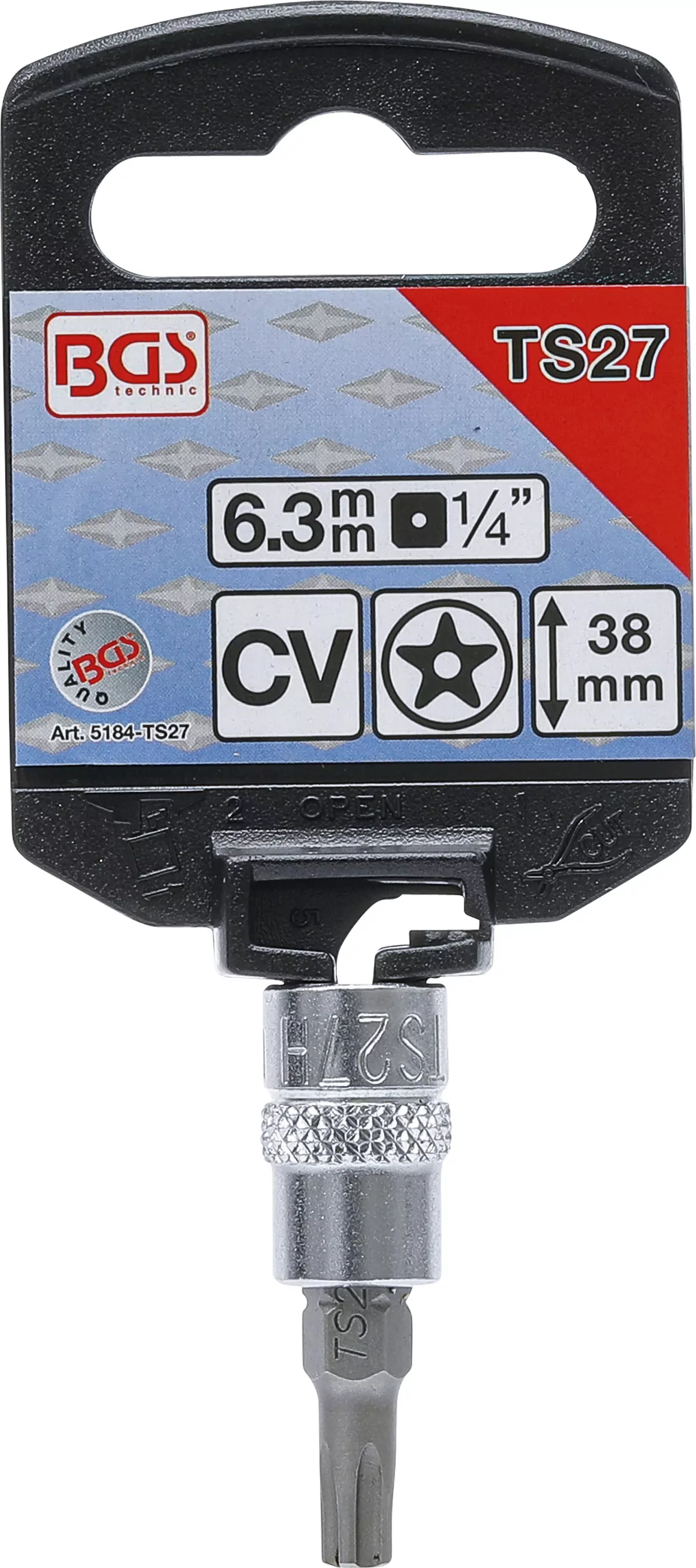 Bit-Einsatz | Antrieb Innenvierkant 6,3 mm (1/4") | TS-Profil (für Torx Plus) mit Bohrung TS27