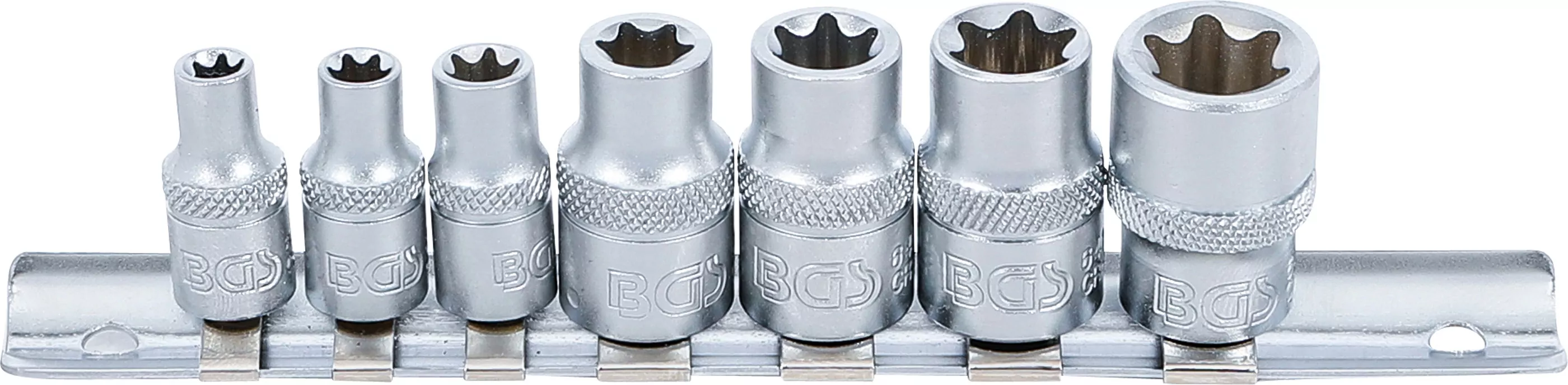 Steckschlüssel-Einsatz-Satz E-Profil | Antrieb Innenvierkant 6,3 mm (1/4") / 10 mm (3/8") | SW E6 - E16 | 7 tlg.