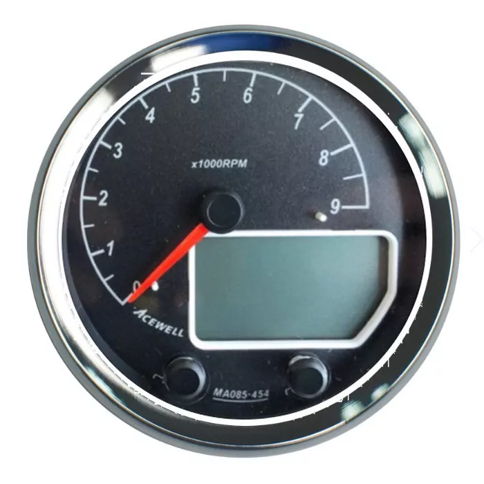 Acewell | Analog Dzm 9000rpm | Digital Tacho | Ring Chrom | Zifferblatt Schwarz | Gehäuse Schwarz