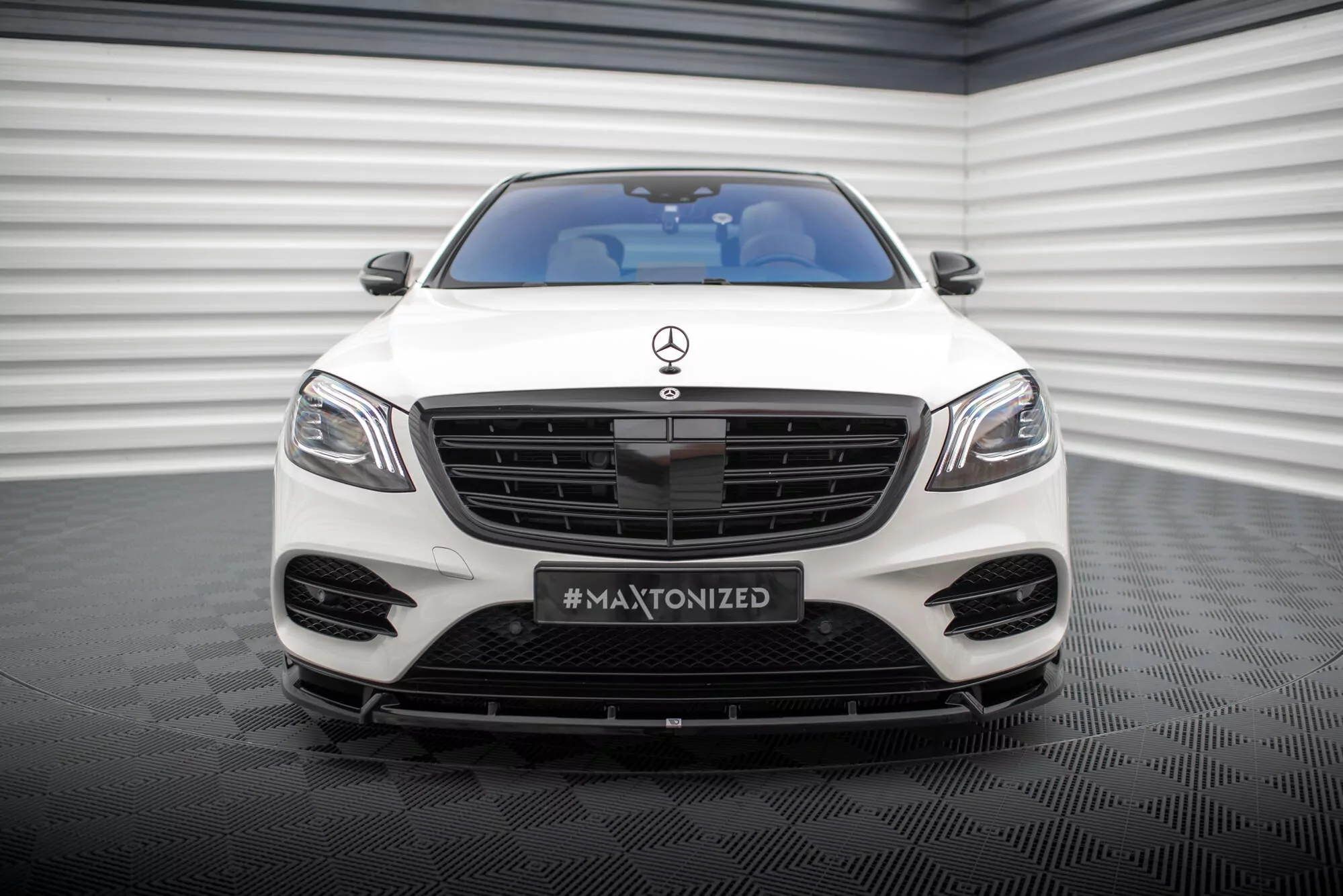 Front Ansatz V.2 Für Mercedes-Benz S AMG-Line W222 Facelift Schwarz Hochglanz