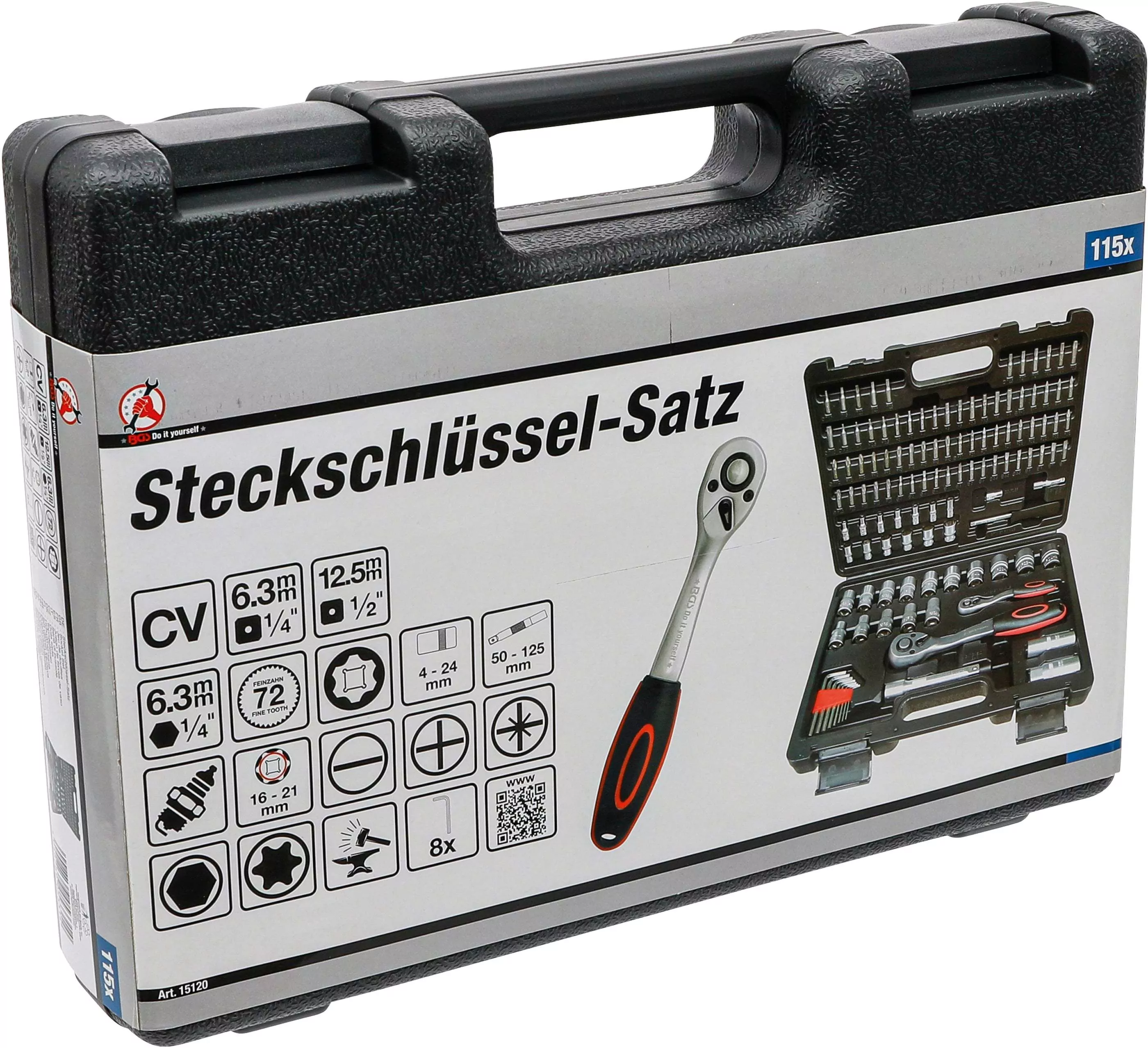 Steckschlüssel-Satz Wellenprofil | Antrieb 6,3 mm (1/4") / 12,5 mm (1/2") | 115-tlg.