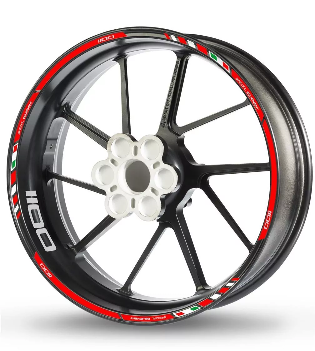 Felgenrandaufkleber für 1100 ccm rot-weiß-chrom