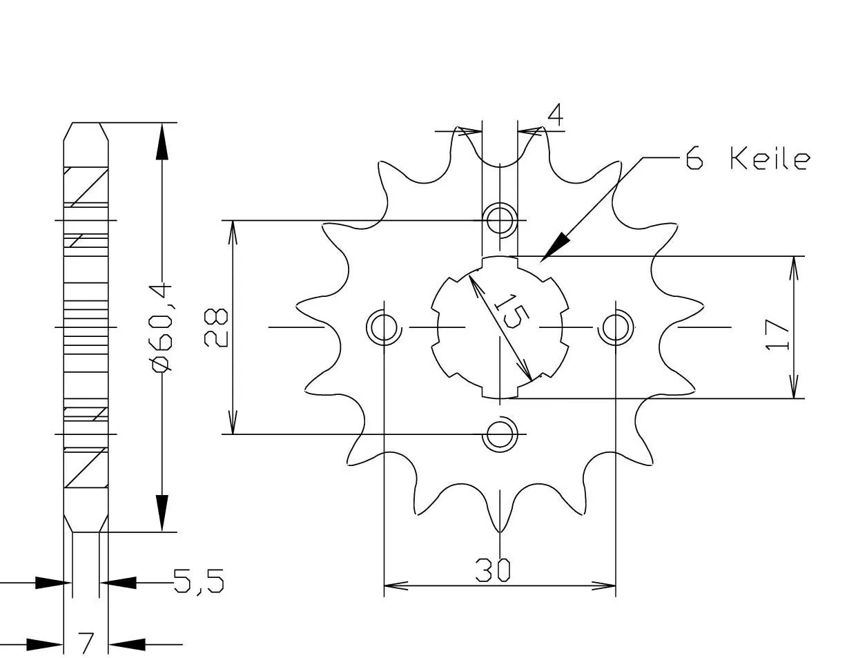 Ritzel 15 Zähne Teilung 428
