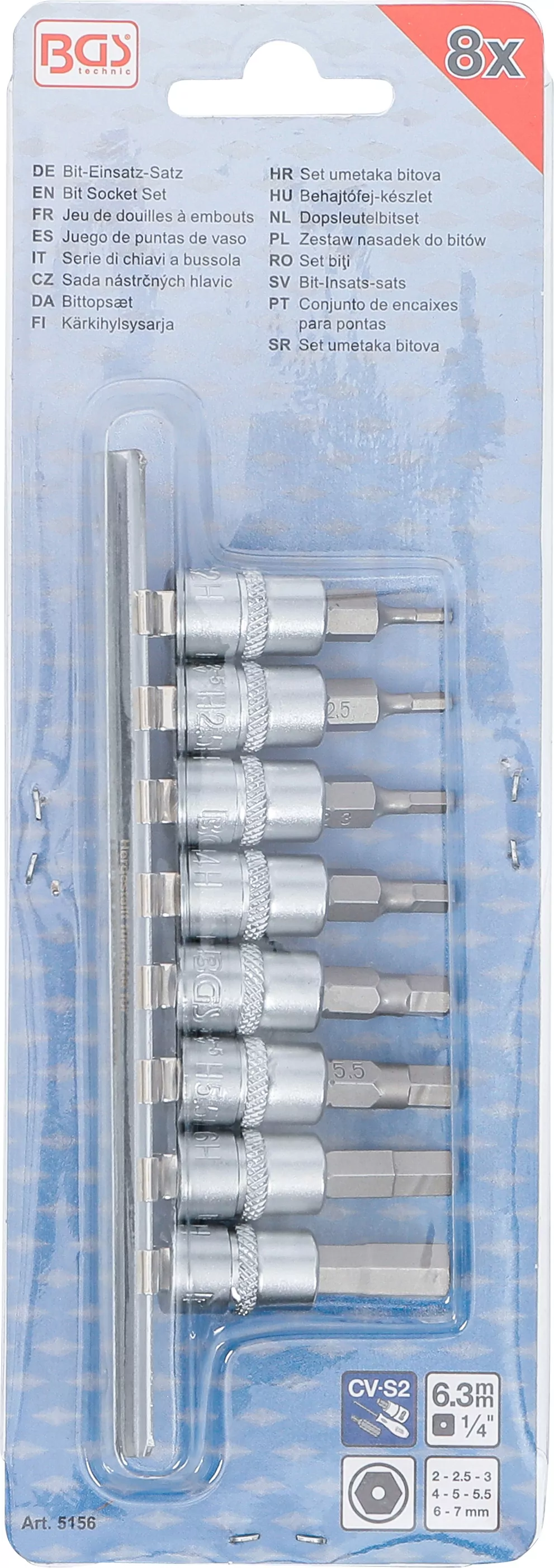 Bit-Einsatz-Satz | Antrieb Innenvierkant 6,3 mm (1/4") | Innensechskant mit Bohrung 2 - 7 mm | 8-tlg.