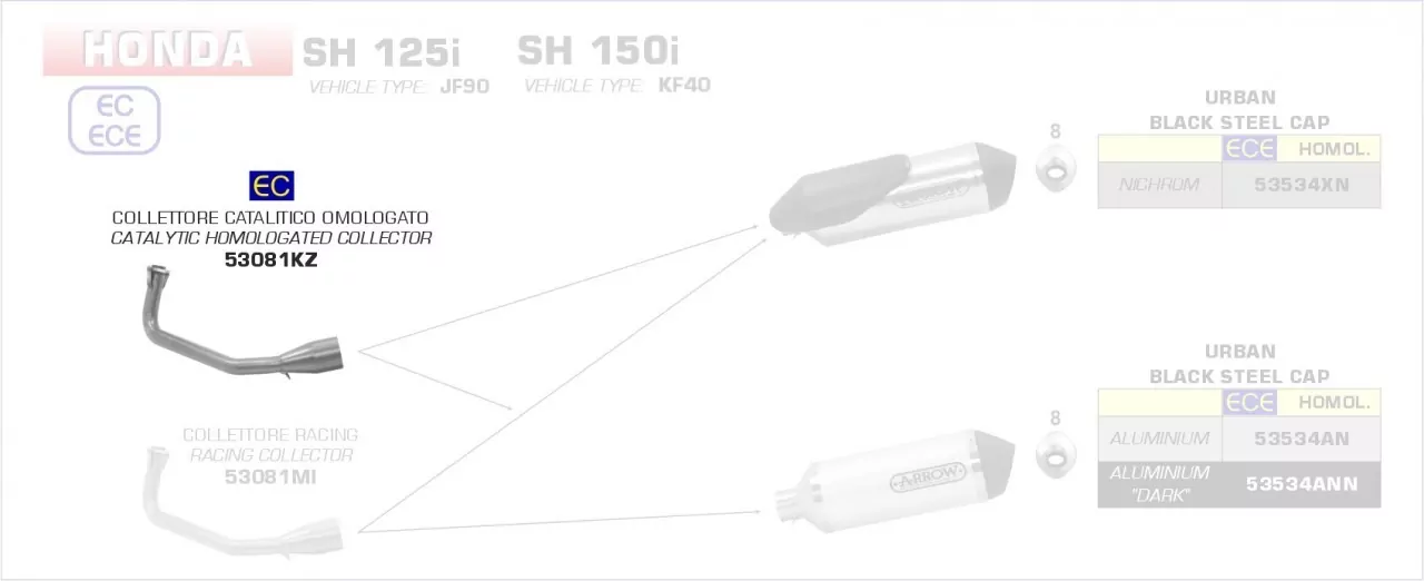 53081KZ-Arrow Krümmer Mit Kat Honda SH 150/125 I 20-