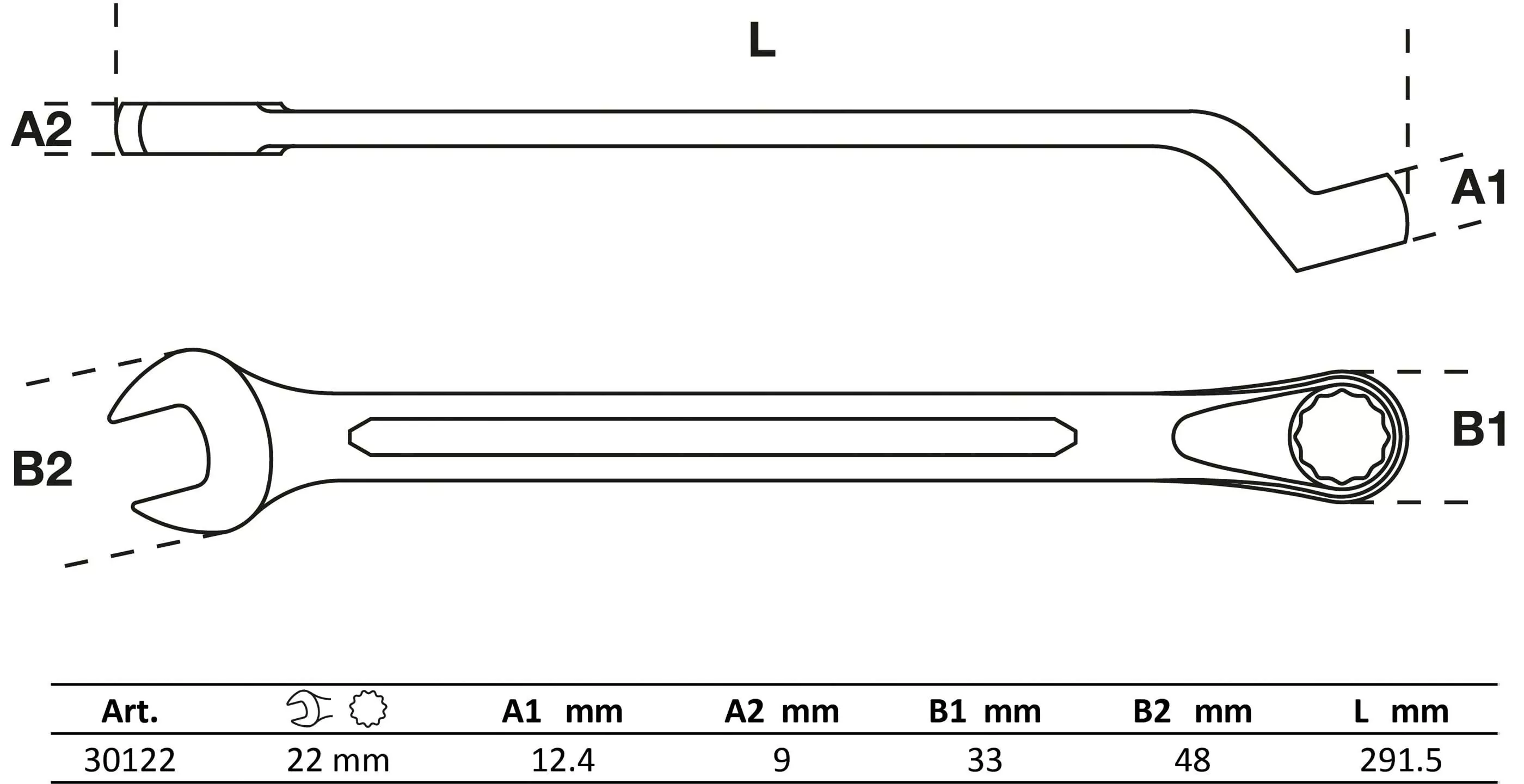 Maul-Ringschlüssel, gekröpft | SW 22 mm
